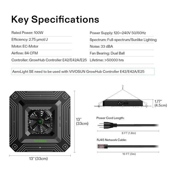 Vivosun AeroLight A100SE 100W Full Spectrum LED Grow Light for Indoor Plants - Hydroponics, Greenhouse, Seedlings & Veg/Flower Growth