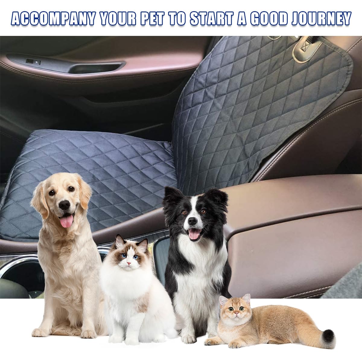 Ziciner Waterproof Dog Seat Cover for Cars - 600D Durable Front Seat Protector Against Pet Fur, Dirt & Scratches - Non-Slip Universal Fit for Car, Truck, SUV - Perfect for Road Trips & Daily Commutes (Grey)