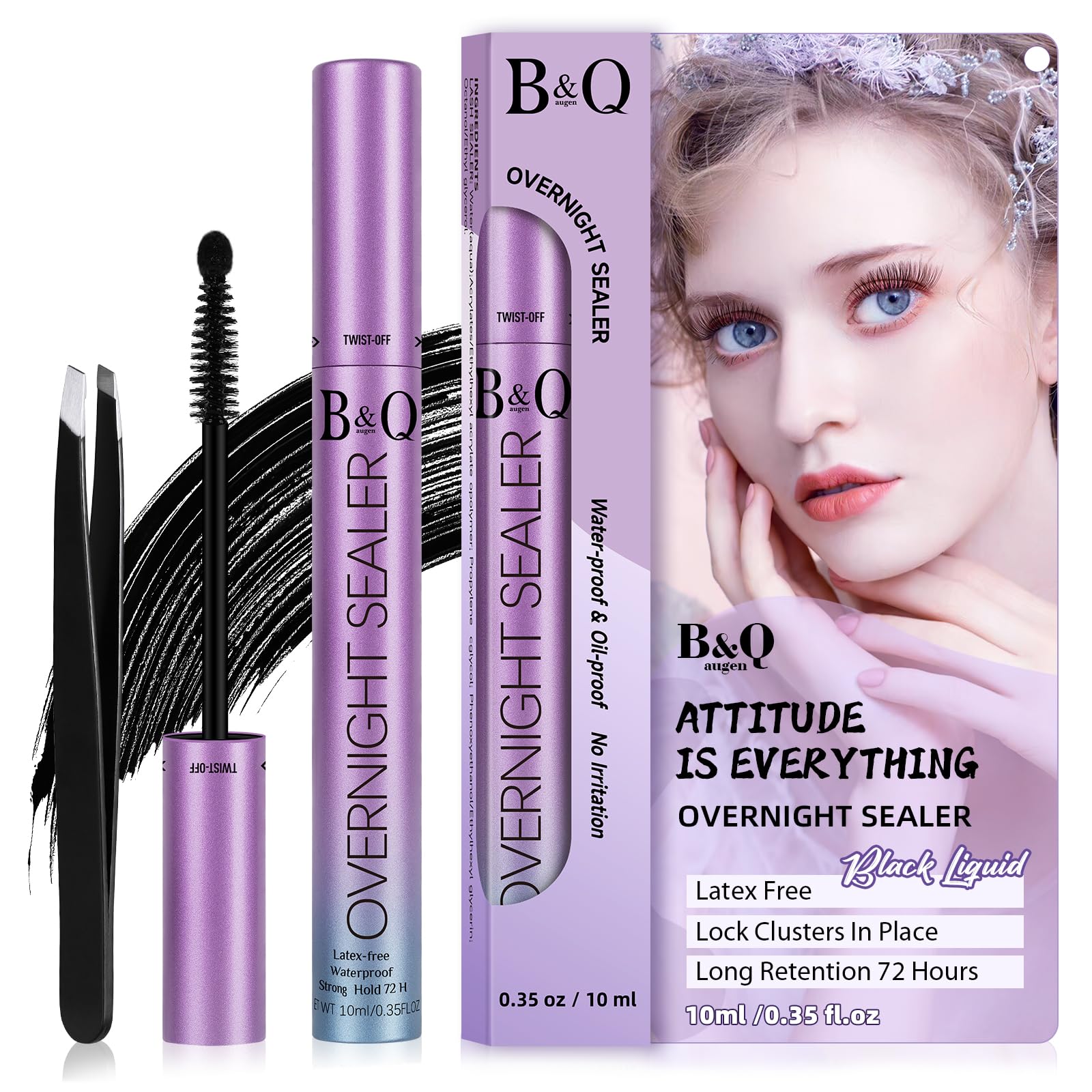 B&Q LASH Lash Seal 10ml - Waterproof Eyelash Extension Sealant for Cluster Lashes, Long Lasting Lash Bond Lock, Overnight Lash Sealer (Black) - Perfect for Salon Professionals & DIY Lash Extensions at Home