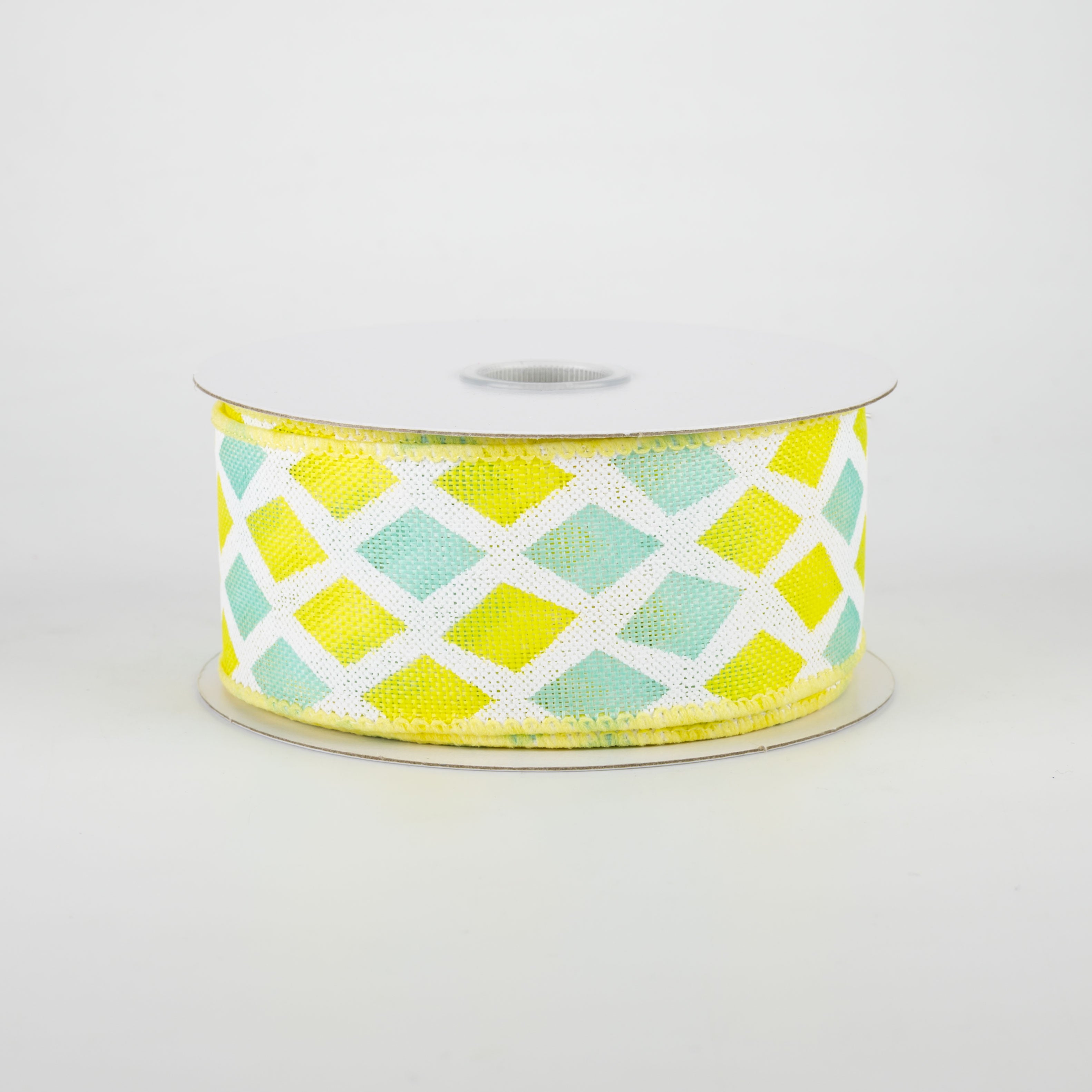 1.5 Inch Mosaic Diamond Pattern Ribbon - Yellow & Aqua Blue Decorative Ribbon (10 Yards) for Gift Wrapping, Scrapbooking, DIY Crafts and Party Decorations