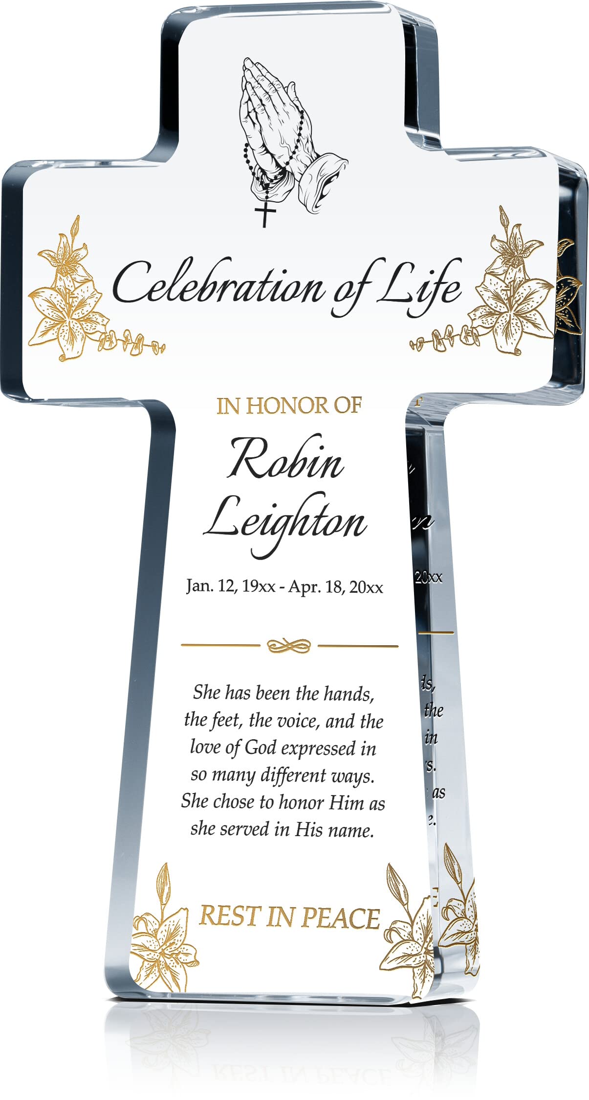 Personalized Standing Cross Memorial Gift for Loss of Mother, Sister or Wife - Custom Religious Sympathy Gift for Bereavement, Remembrance & Condolence (9 Inch) - Perfect for Funeral, Memorial Service & Home Decoration