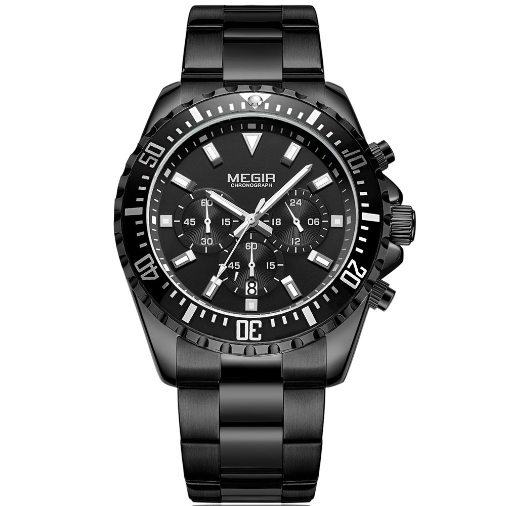 Luxury MEGIR Men's Quartz Watch - Stainless Steel Bracelet, Waterproof, Luminous Chronograph Dress Wristwatch for Business & Formal Occasions