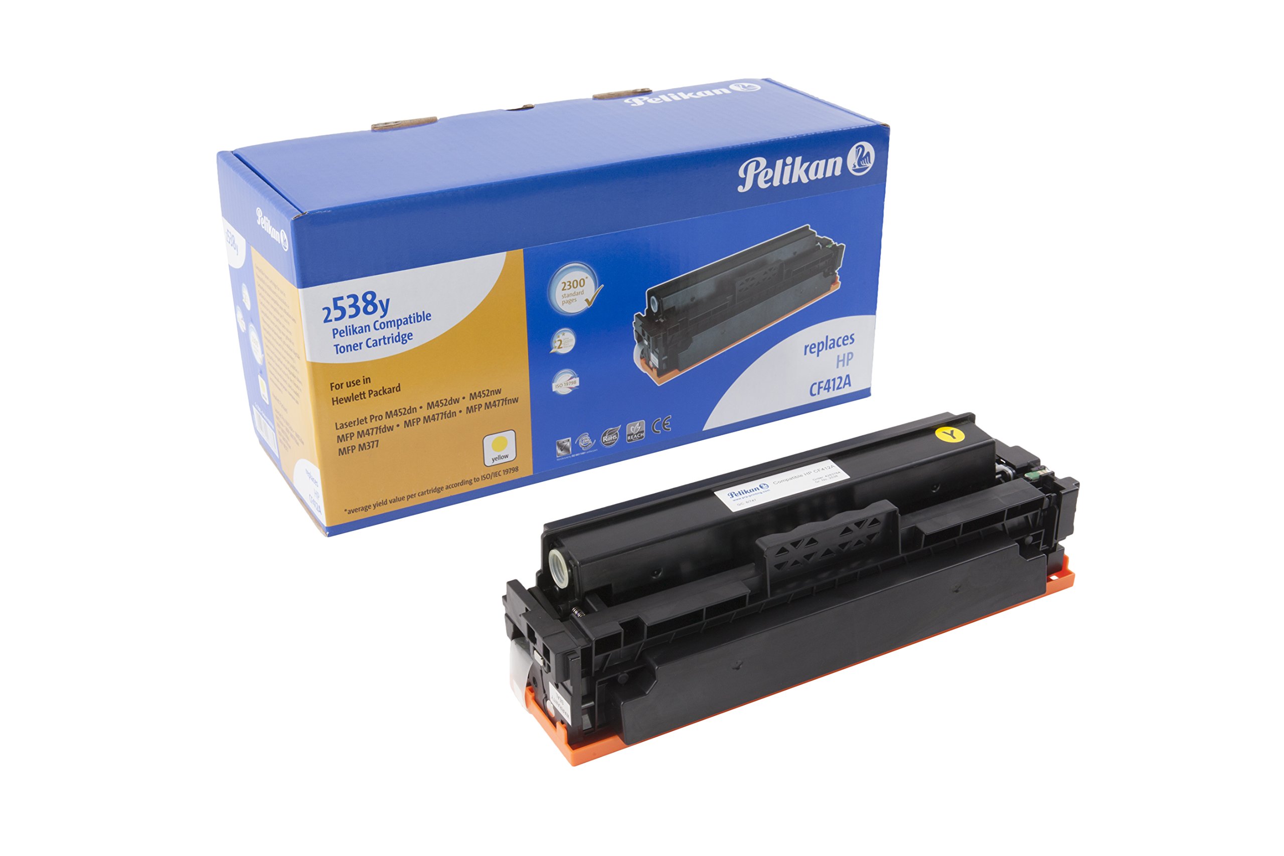 Pelikan 4283764 Yellow Toner Cartridge - Compatible with HP CF412A for HP LaserJet Pro M452DN/M452DW/M452NW & MFP M477FDW/M477FDN/M477FNW/M377 Printers | High-Quality Replacement | Ideal for Office & Home Printing