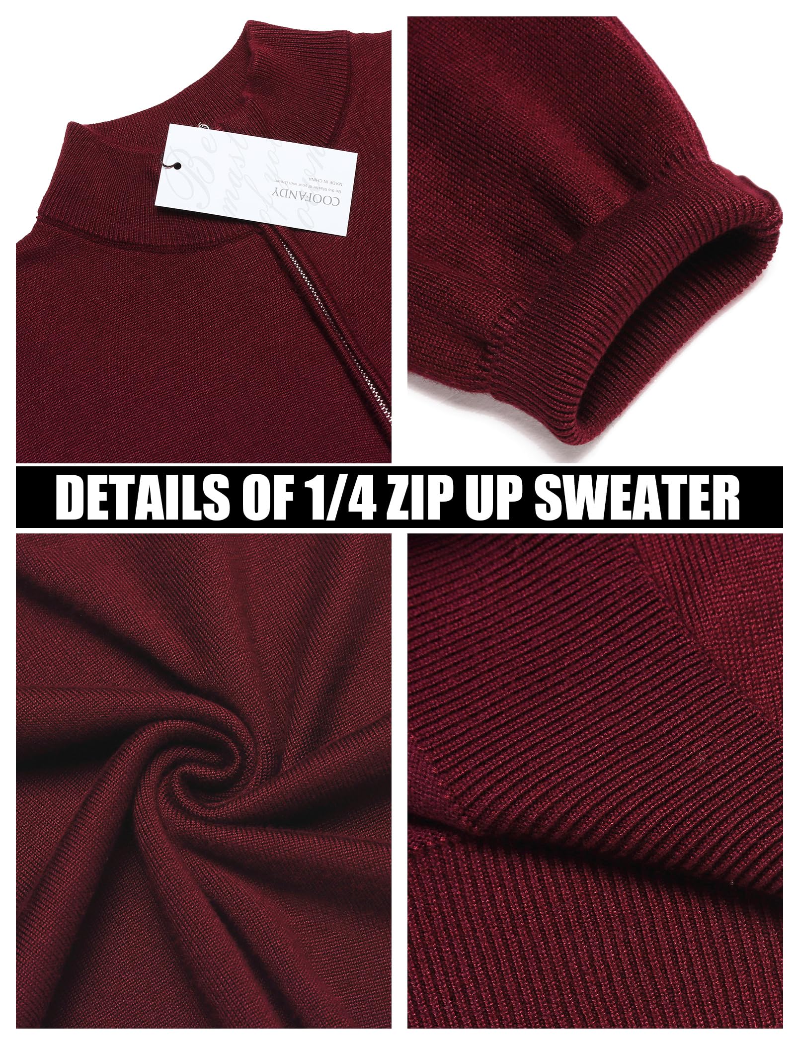 COOFANDY Men's Slim Fit Lightweight Quarter Zip Sweater - Mock Neck Pullover Casual Polo for Work & Outdoor Activities