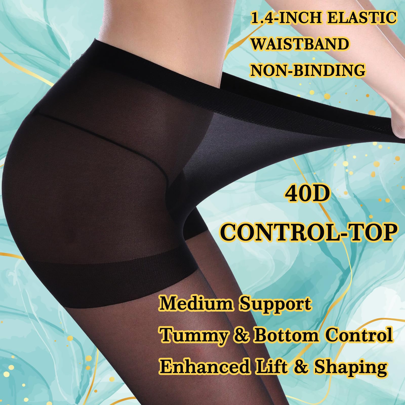Akiido Sheer Black Tights for Women - 2 Pairs Run-Resistant Pantyhose for Work & Daily Wear