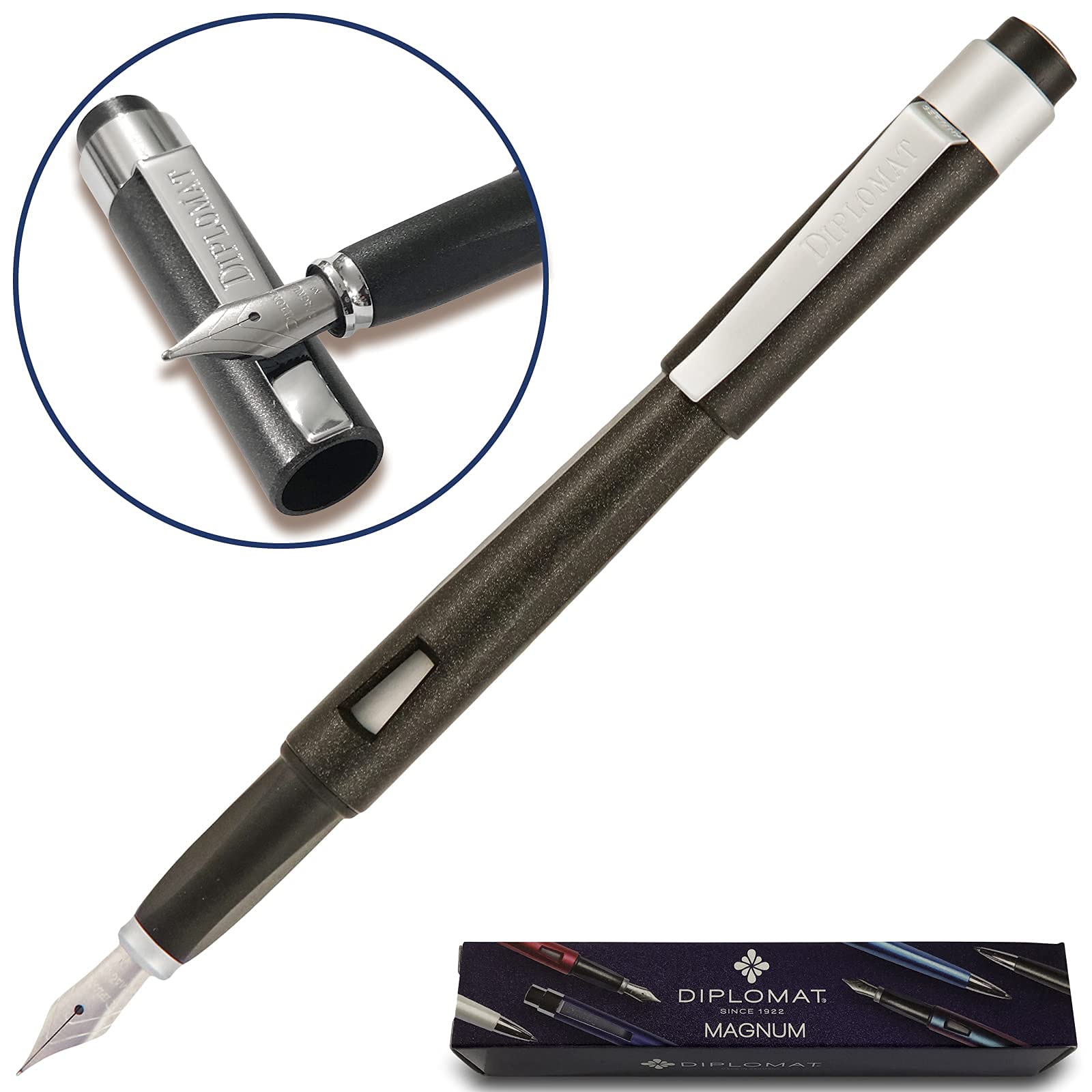Diplomat Magnum Crow Black Fountain Pen Set - Premium Writing Instrument for Office, School & Gift Giving