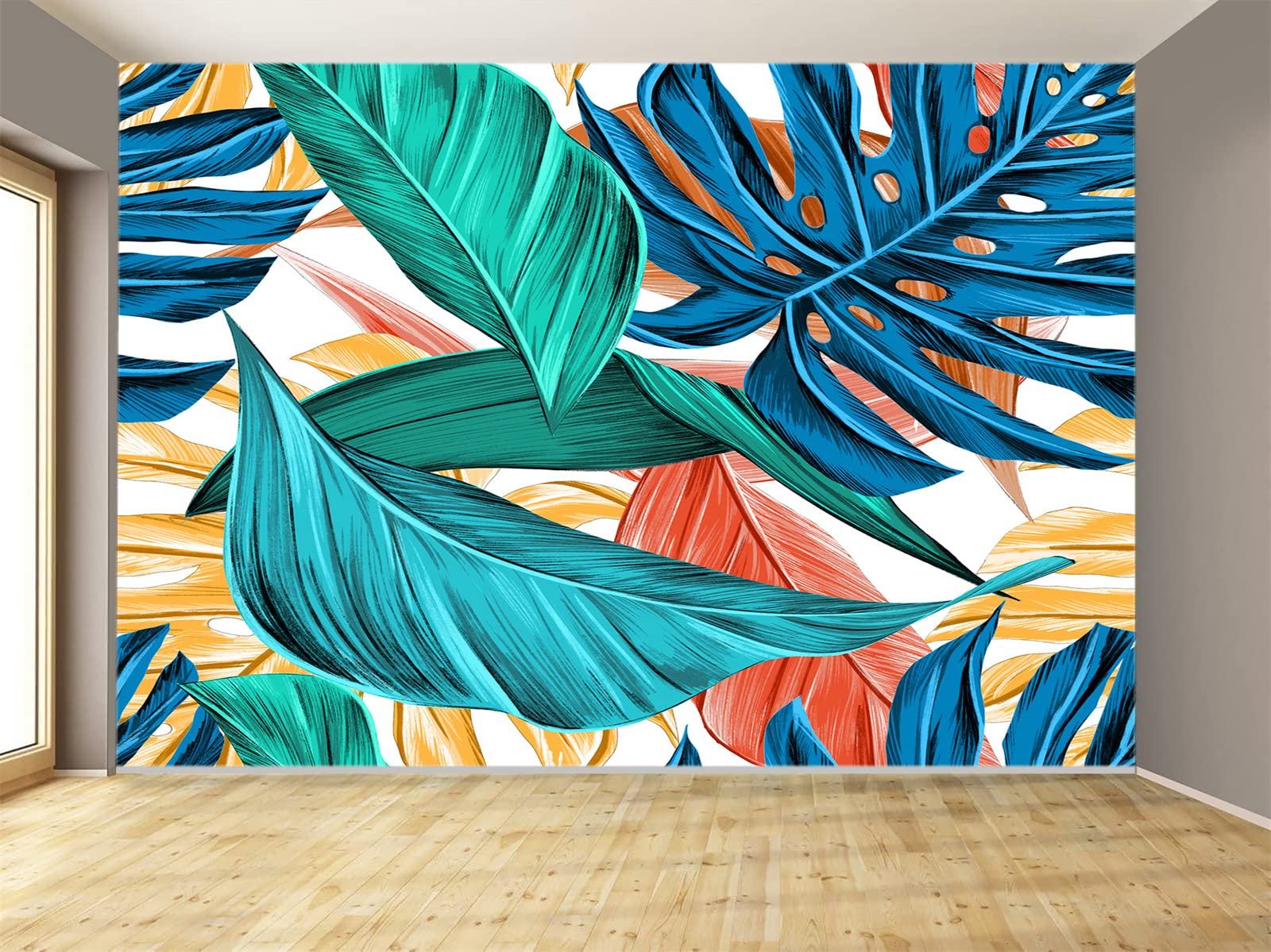 Tropical Banana Leaf Wall Mural - Large Green and Blue Peel & Stick Wallpaper (195