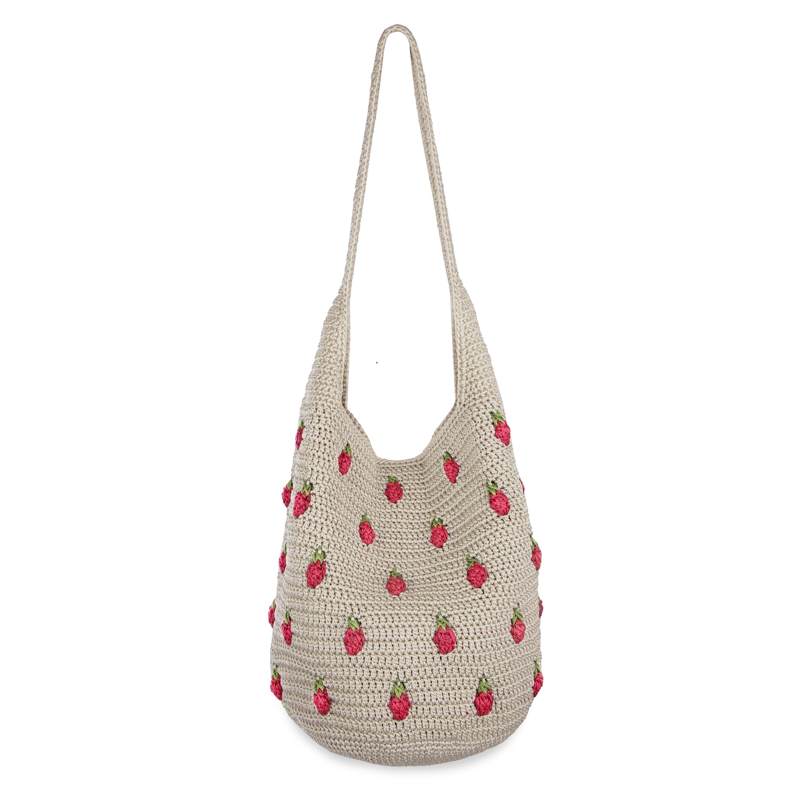 Handmade Crochet Strawberry Hobo Bag - Natural Strawberry Design, Boho Chic Crossbody Purse for Women - Perfect for Summer Outings, Beach Trips, and Casual Fashion