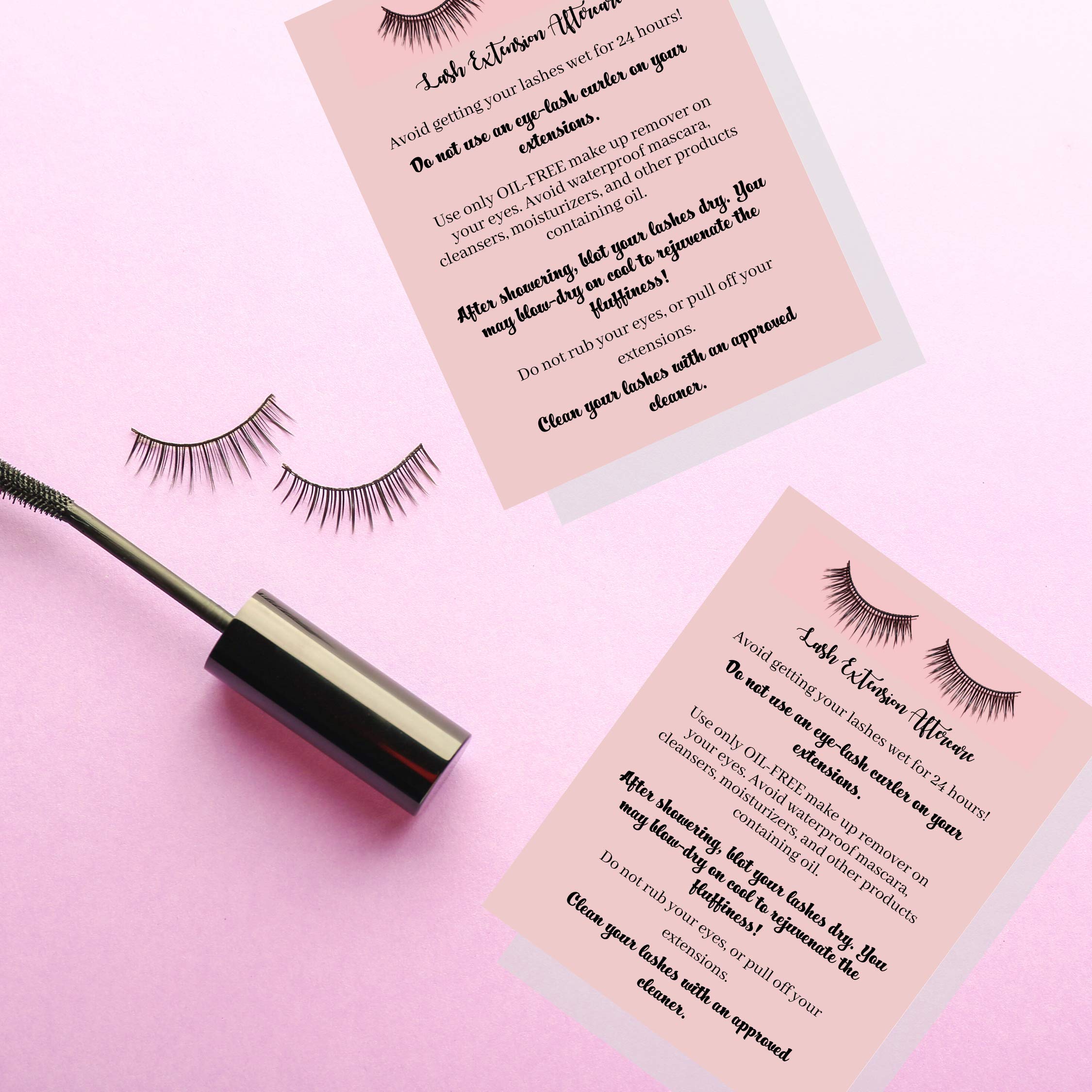Lash Extension Aftercare Instruction Cards for Clients - Post Card Size 4.25 x 5.5 Inches - 30 Pack Eyelash Extension Supplies - Perfect for Lash Technicians & Salons