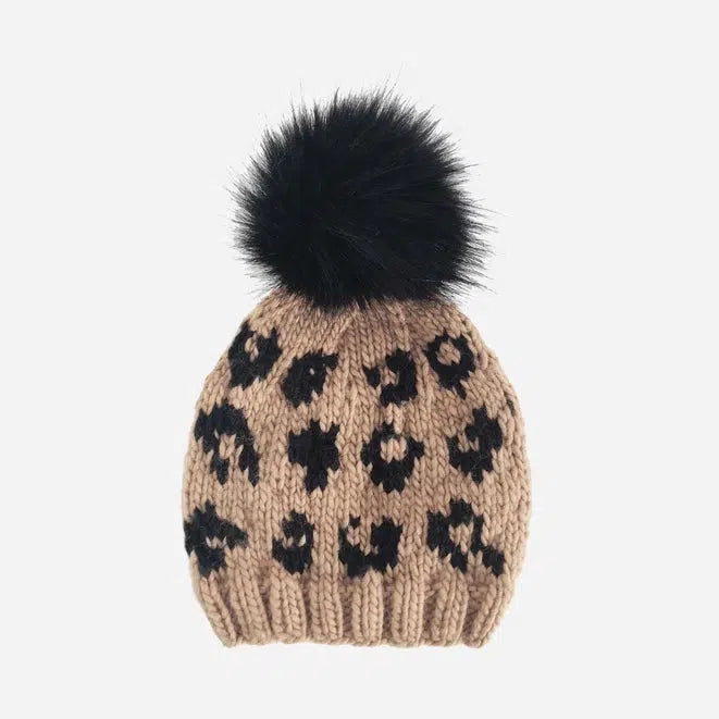 Blueberry Hill Knit Pom Hat - Cheetah Print Winter Beanie for Women & Men | Cozy & Stylish for Outdoor Activities, Skiing, and Casual Wear