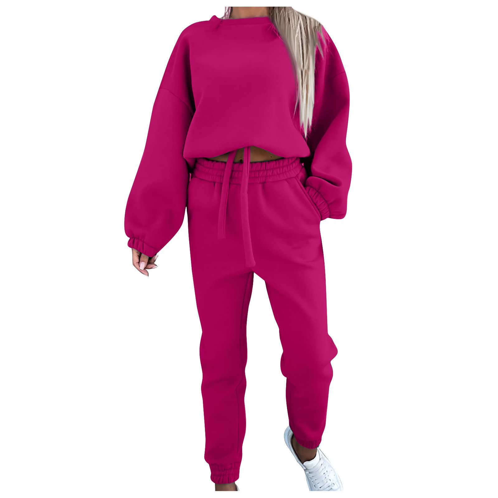 2-Piece Women's Crop Sweatshirt & Jogger Sweatpants Set - Casual Lounge Wear & Workout Tracksuit for Yoga, Running, and Home Comfort