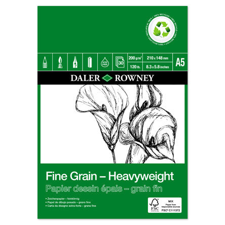 Daler Rowney Fine Grain Eco Heavyweight Sketch Pad A5 - Premium Drawing Paper for Artists, Sketching, Watercolor & Mixed Media - Perfect for Studio, Classroom & Outdoor Art Projects