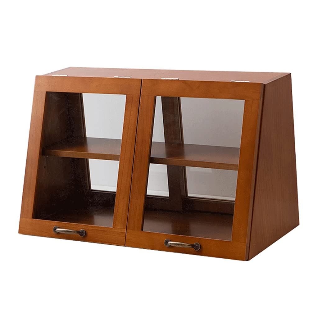 Japanese Style Coffee Cabinet - Solid Wood Sideboard with Glass Doors for Kitchen Storage, Small Glass Cupboard for Household Wine & Cup Display (Brown) - Perfect for Living Room, Dining Area & Home Bar Decor