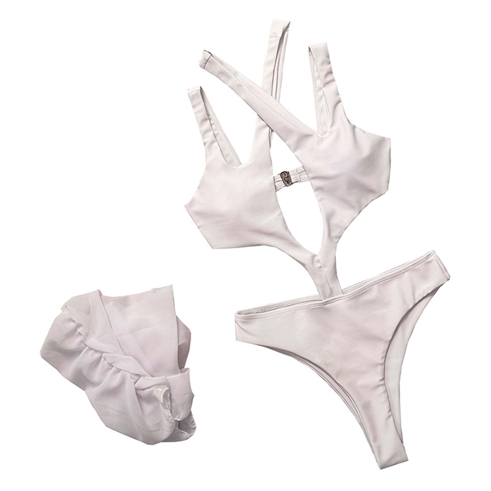 Sexy Women's White One Piece Swimsuits & Hollow Out Cross Front Two Piece Bathing Suit Set with Padded Bikini & Beach Skirt - Perfect for Pool Parties, Beach Vacations and Summer Getaways