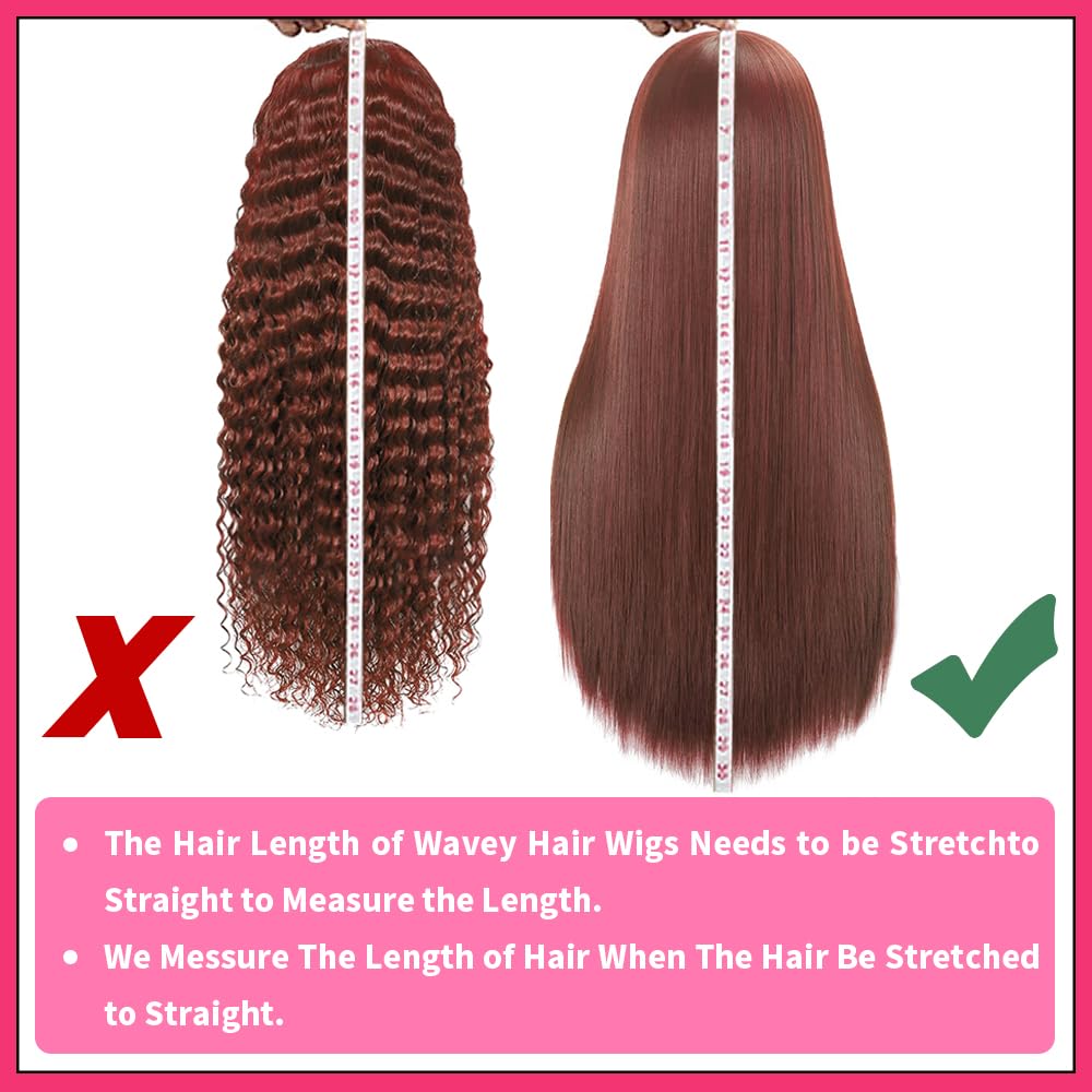 30 Inch Deep Wave Lace Front Wigs Human Hair - Pre Plucked Reddish Brown 13x6 Lace Wig with Baby Hairline | Natural Burgundy Human Hair Wig for Women | Perfect for Daily Wear, Cosplay, and Special Occasions