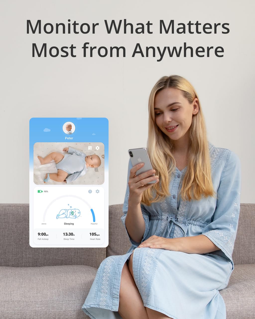 eufy Baby Smart Sock & 2K Camera Monitor with 2.4GHz Wi-Fi - Track Infant Sleep Patterns, Heart Rate, Naps | AI Cry Detection, Pan-Tilt Function | No Monthly Fees | Perfect for Nursery, Daycare & Travel