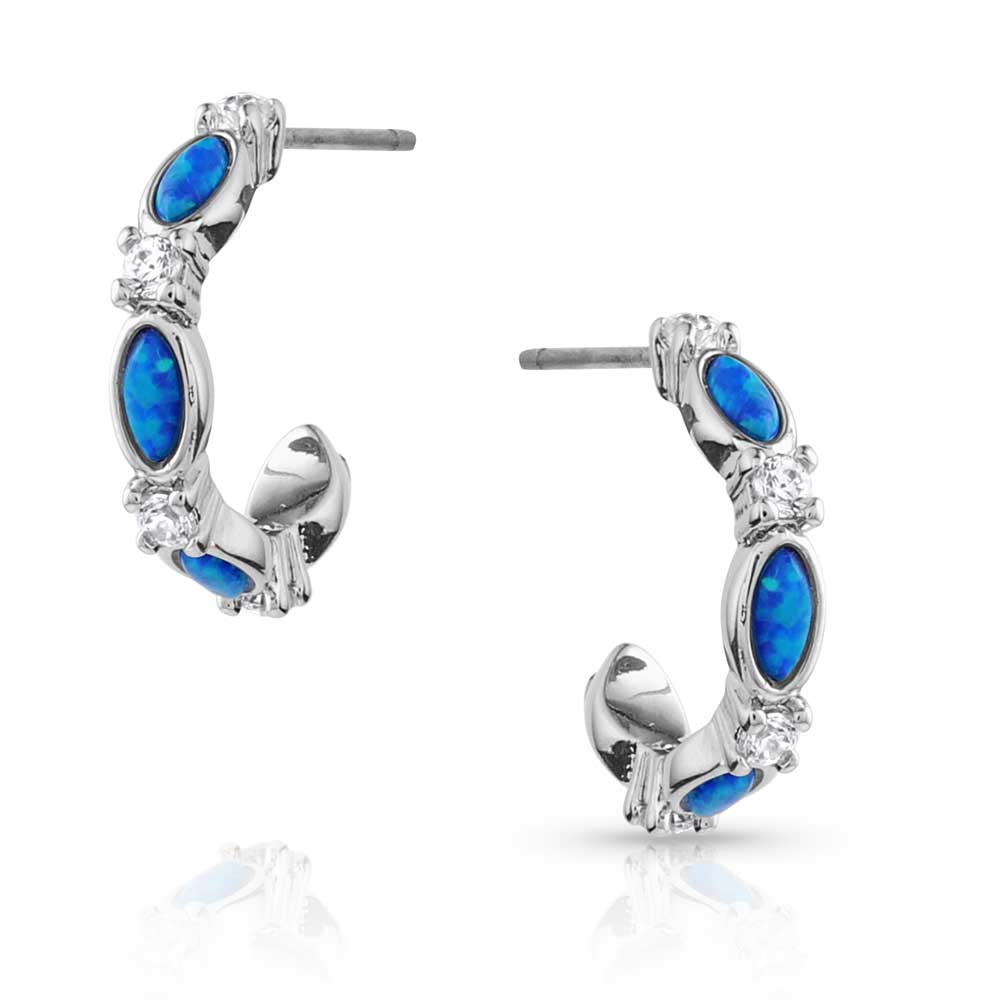 Moonlit Night Crystal Opal Hoop Earrings for Women - Elegant Silver Jewelry for Party, Wedding & Evening Outfits