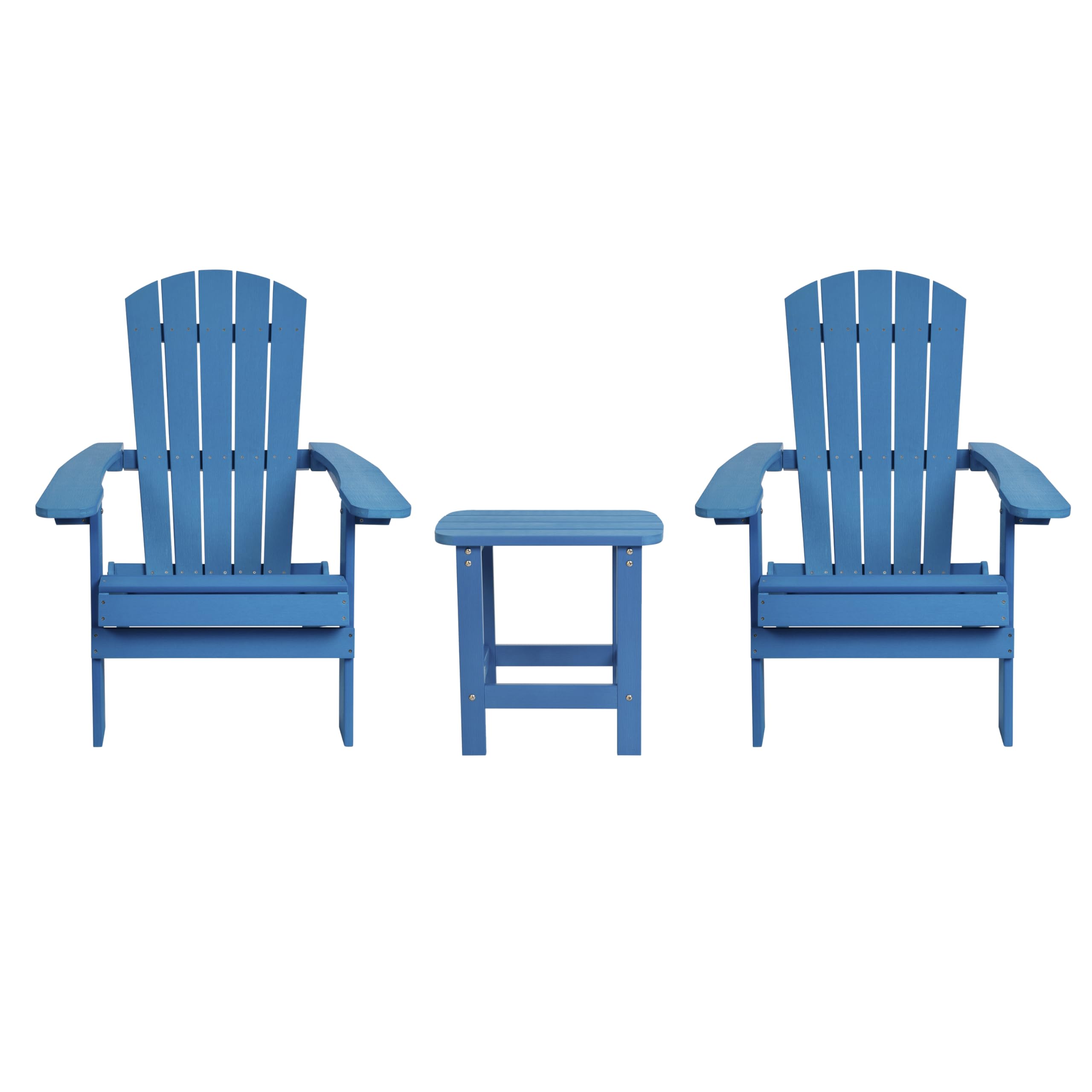 EMMA + OLIVER Set of 2 Blue Folding Adirondack Chairs with Side Table - Indoor Outdoor Patio Furniture for Garden, Deck, Poolside & Backyard Relaxation