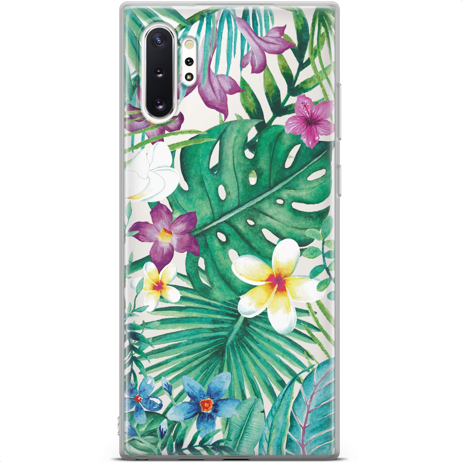 Samsung Galaxy S24 S23 Ultra S22 5G Plus S21 FE S20 S10 Phone Case - Slim TPU Protective Cover with Tropical Palm Leaves & Hawaiian Flowers Design in Green | Lightweight Flexible Silicone for Everyday Use & Travel Protection