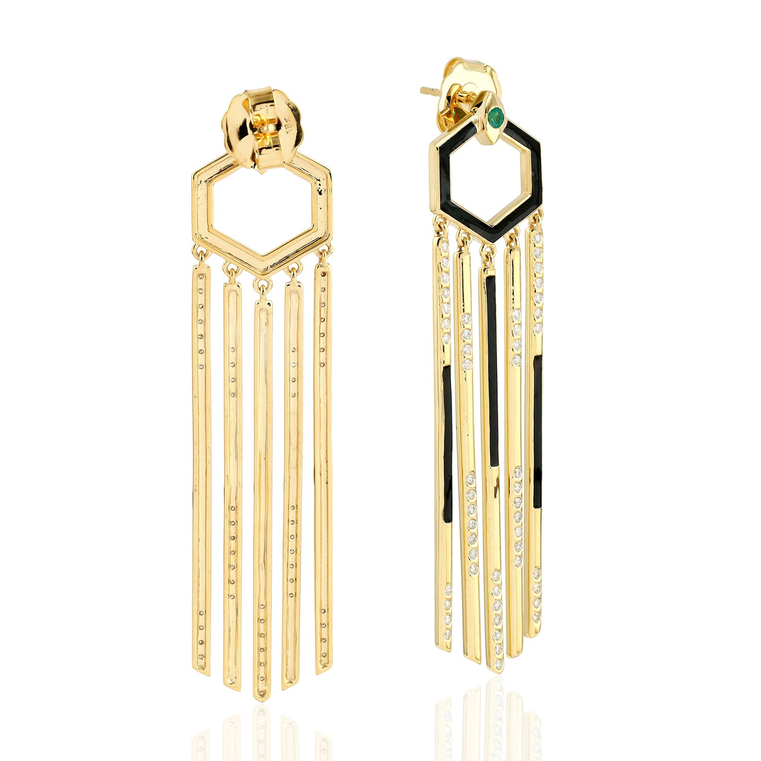Emerald Pave Diamond Enamel Chandelier Earrings - 14K Yellow Gold Dangle Earrings for Women, Perfect for Weddings, Parties & Special Occasions