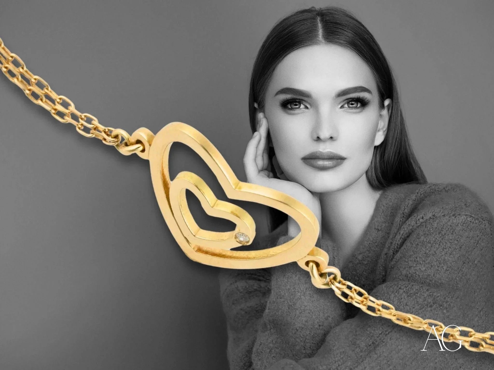 Diamond Heart Bracelet for Women - Elegant 18K Gold Plated Love Charm Jewelry Gift for Her | Perfect for Valentine's Day, Anniversary & Romantic Occasions