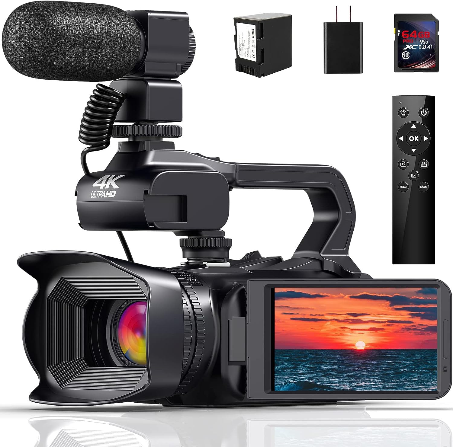 4K Vlogging Camera with 64MP & 60FPS - 18X Digital Zoom WiFi Camcorder for YouTube, Auto Focus, 4500mAh Battery, Stabilizer, Mic & Remote - Perfect for Travel Vlogging, Live Streaming & Content Creation