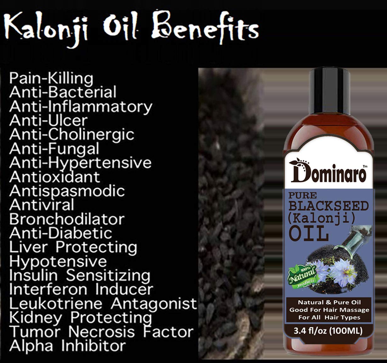 **Dominaro 100% Pure & Natural Castor Oil & Black Seed (Kalonji) Oil Combo Pack – 2 Bottles (200ml Each) for Hair Growth, Scalp Care & Beard Growth – Perfect for Daily Hair & Skin Nourishment**