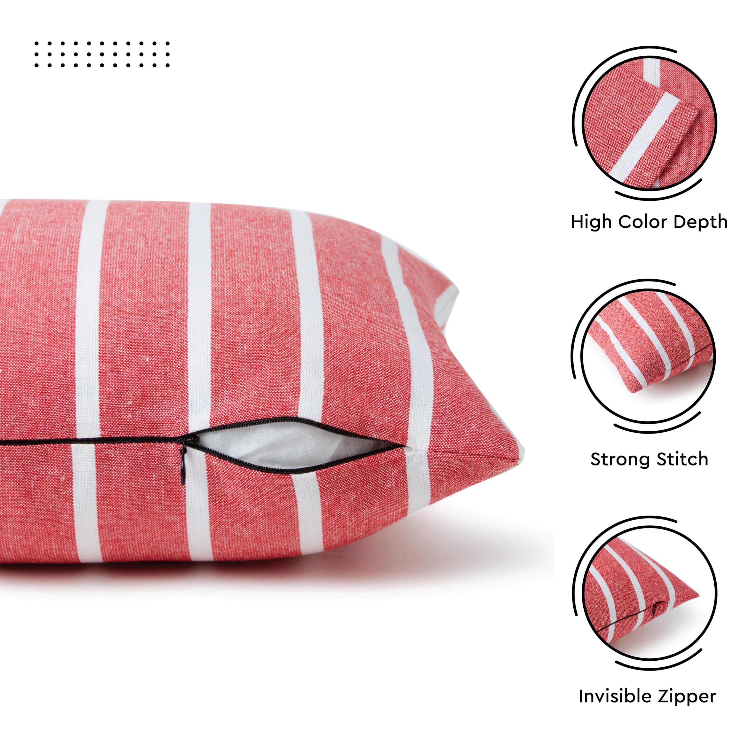 Encasa XO Farmhouse Throw Pillow Covers Set of 2 - 18x18 Inch Roma Red Stripes & Plaid | Decorative Cushion Covers No Inserts | Living Room, Couch, Sofa, Bedroom Decor | Cozy Home Accent for Farmhouse, Rustic & Modern Style
