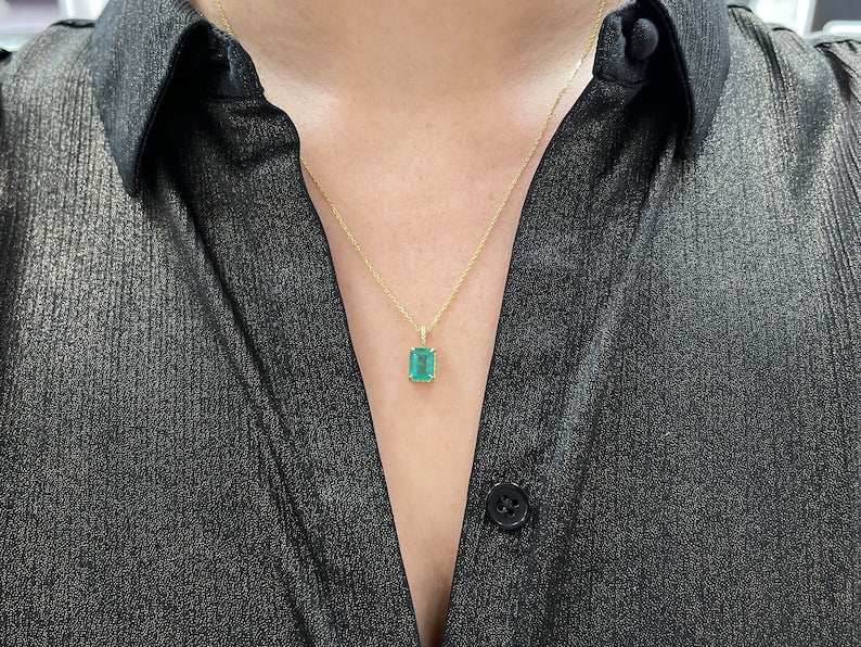 2.40ct 14K Blue-Green Solitaire Emerald Rope Scroll Four Prong Pendant Necklace for Women - Elegant Jewelry Gift for Birthday, Anniversary & Special Occasions