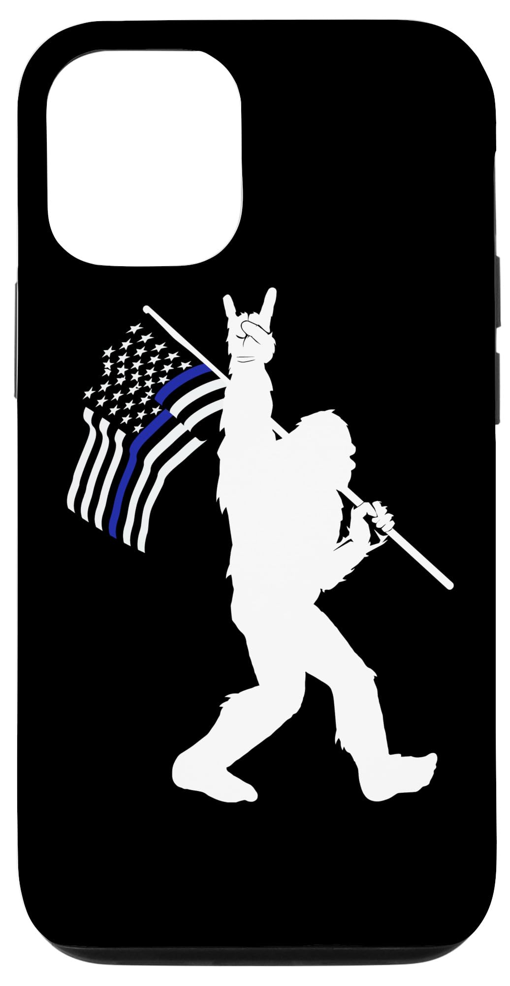 Funny Bigfoot Rock and Roll Thin Blue Line Flag iPhone 12/12 Pro Case - Durable Protective Cover for Police Supporters, Outdoor Adventures & Daily Use