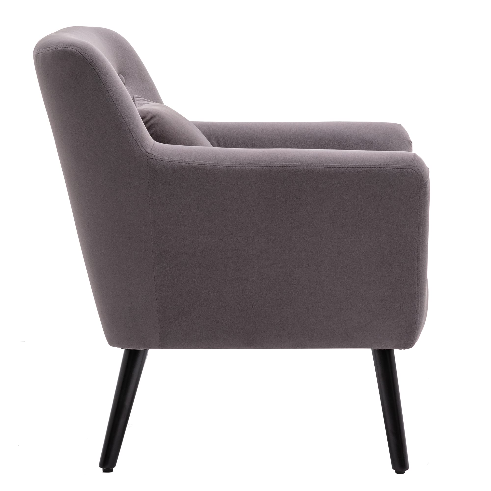 Mid Century Modern Upholstered Accent Chair with Waist Pillow - Solid Wood Legs & Linen Fabric - Stylish Armchair for Living Room, Bedroom, Office - Perfect for Relaxing, Reading & Home Decor (Gray)