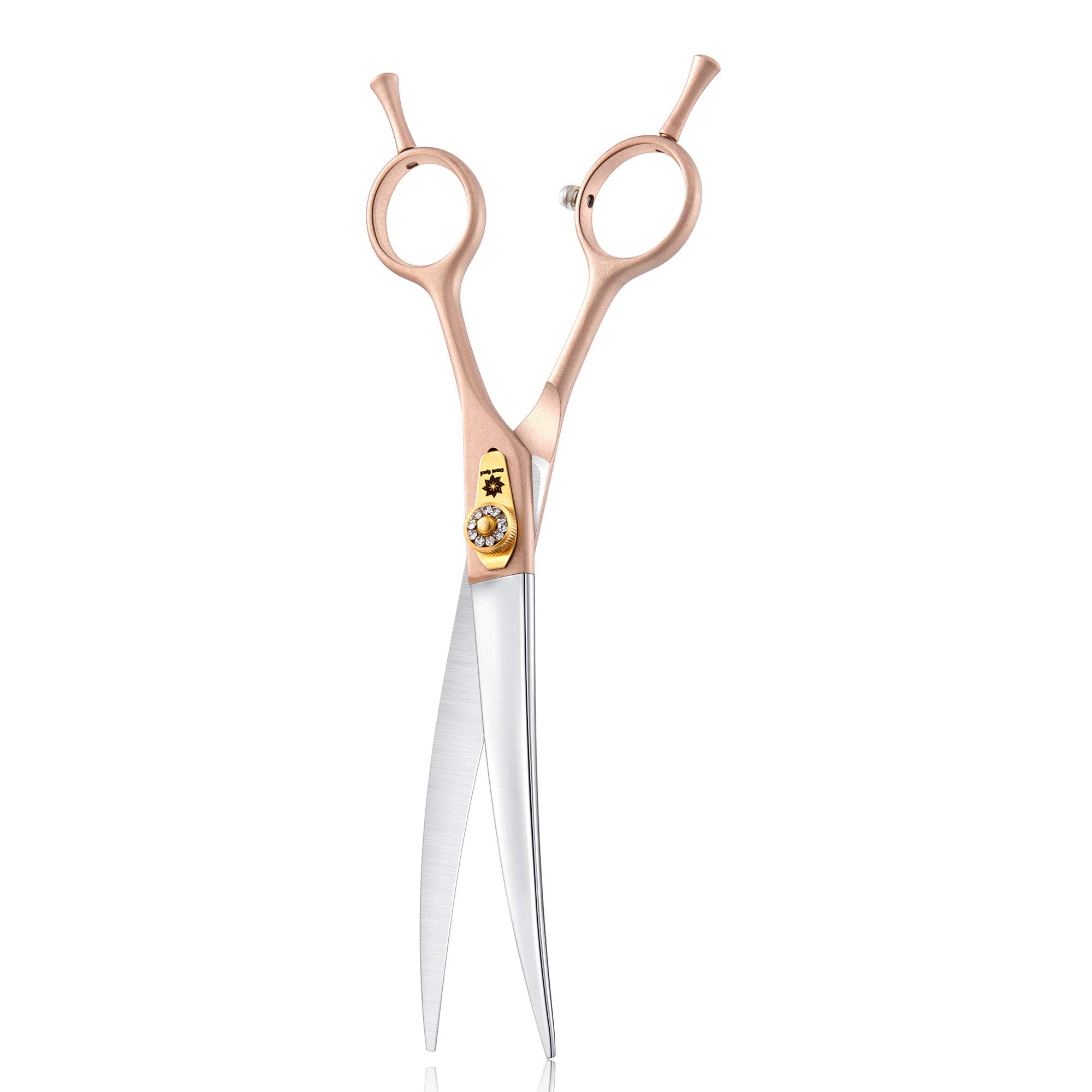 7 Inch Professional Pet Grooming Scissors Set - 440C Japanese Stainless Steel Straight, Curved, Thinning & Chunker Shears for Dogs, Cats & Small Animals | Perfect for Home Grooming, Salon Use & Pet Styling (7-Inch Curved Scissors)