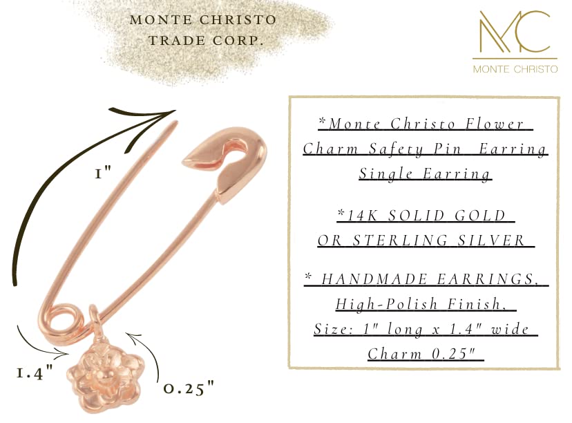 Monte Christo Safety Pin Charm Earring - 14K Gold Hoop Earrings for Women | Single Earring | Unique Jewelry Gift | Made in USA | Perfect for Casual Wear, Parties & Special Occasions