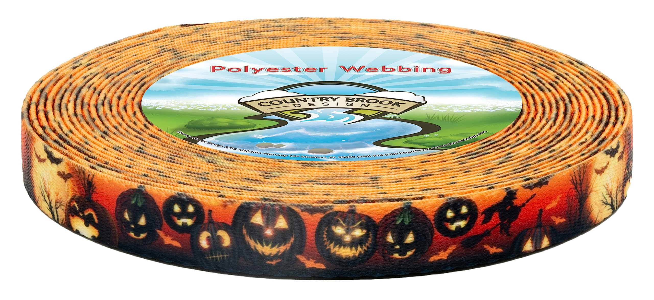 Country Brook Design - Midnight Fright Polyester Webbing for Dog Collars, Pet Leashes & DIY Crafts - Durable Halloween-Themed Nylon Strap for Costume Accessories and Sewing Projects