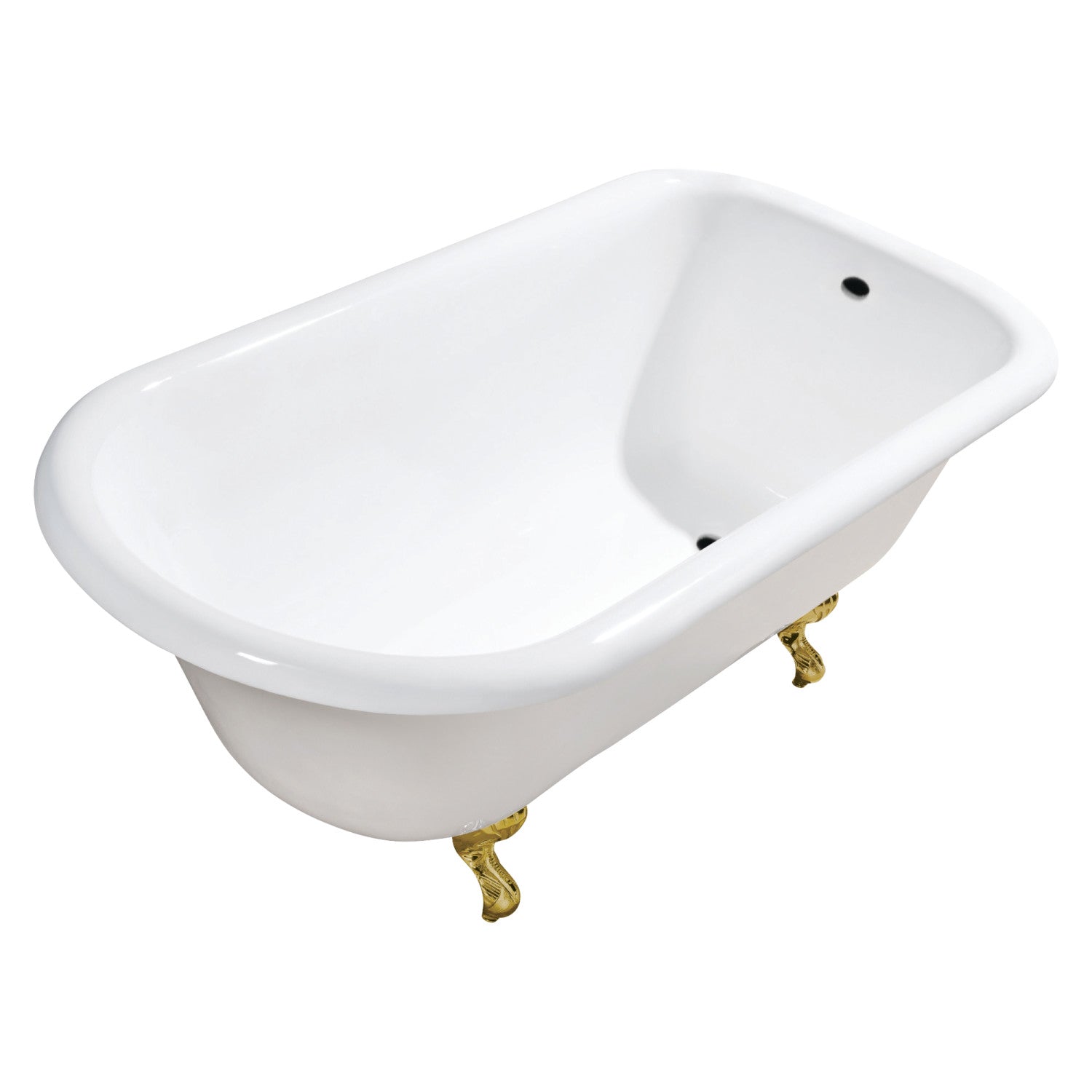 Aqua Eden 54 Inch Cast Iron Clawfoot Bathtub - Classic Flat Rim Roll Top Design, No Faucet Drillings, White with Brushed Brass Finish | Vintage Freestanding Tub for Bathroom Remodel & Luxury Spa Retreat