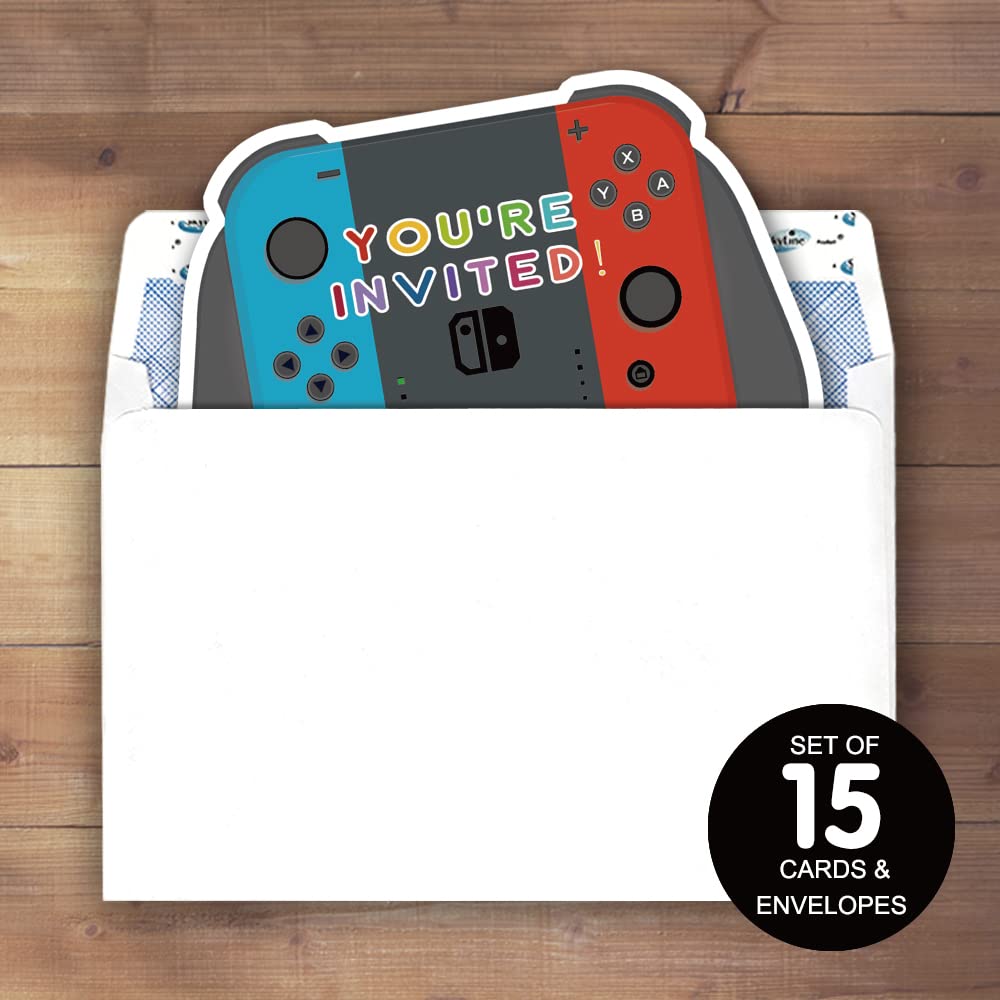 Haizct 15 Pack Game Themed Party Invitations with Envelopes - Birthday Party Cards for Kids, Teens & Adults - Perfect for Game Lovers, Board Game Nights & Themed Birthday Celebrations