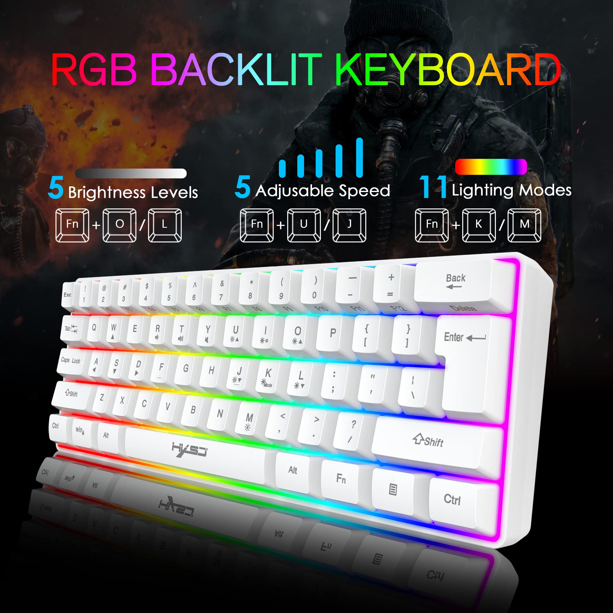 KUIYN 60% Wired Compact Gaming Keyboard and Mouse Set - 61 Keys RGB Backlit Mechanical Keyboard, Honeycomb Optical Gaming Mouse with RGB Headset & Mouse Pad - Anti-Ghosting for PC, PS4, Xbox - Perfect for Esports, Streaming & Office Work