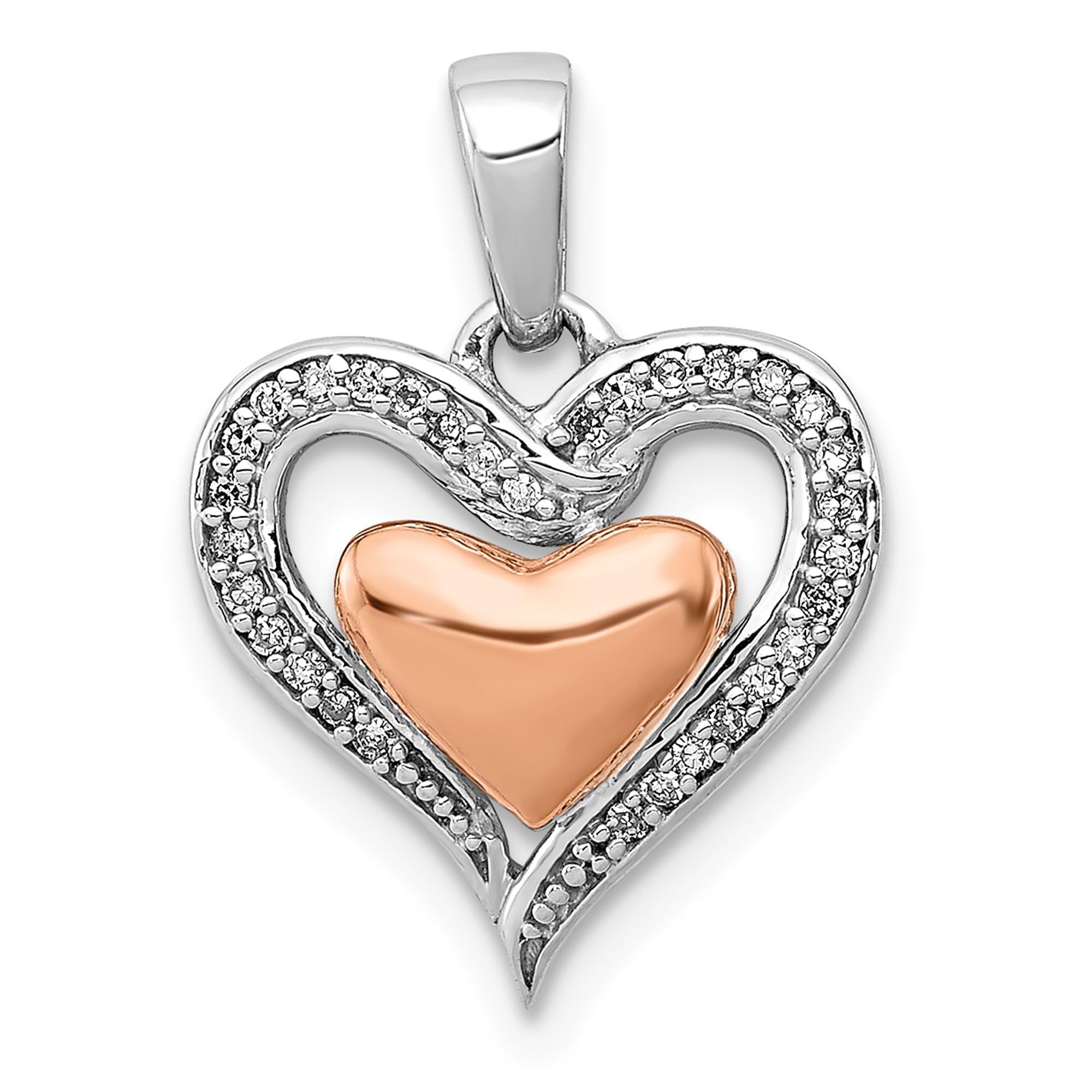 925 Sterling Silver Rose Gold Plated Heart Pendant Necklace with Diamond Accents - Romantic Gift for Her, Valentine's Day, Anniversary & Special Occasions