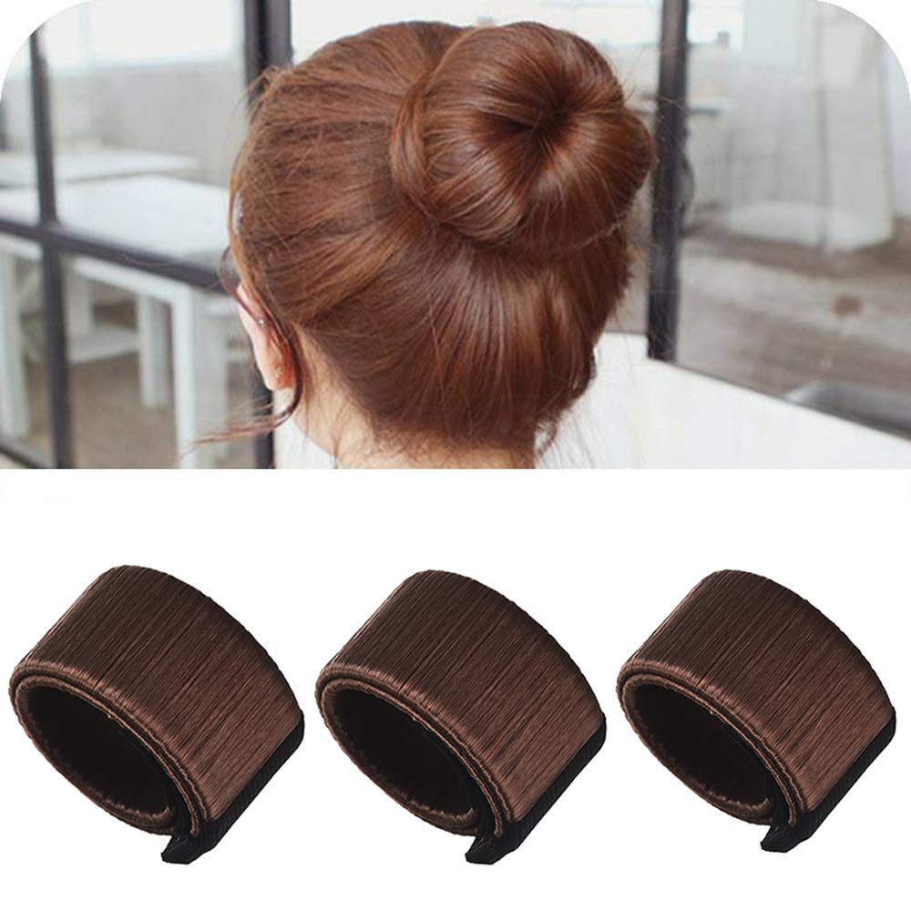 3 Pack Magic Bun Makers - Hair Donut for Perfect Buns - DIY Hair Styling Tool for Women & Girls - Ideal for Ballet, Wedding, Yoga, Dance & Party - Brown (Great for Updos, Formal Events & Everyday Hairstyles)