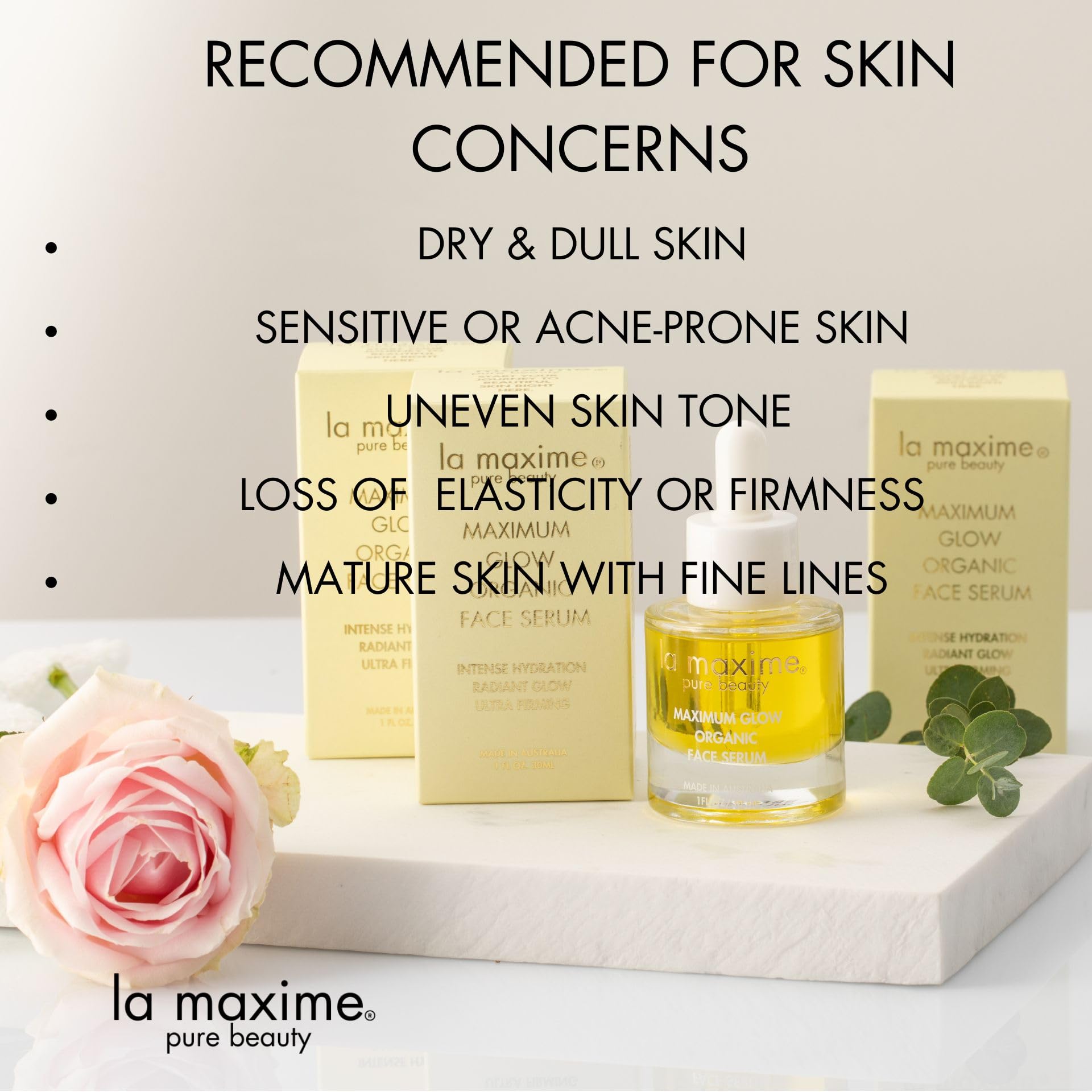 Maximum Glow Organic Face Serum - Intense Hydration, Radiant Glow & Ultra Firming (1 Fl Oz) | Anti-Aging Skincare for Dry Skin, Day & Night Use, Vegan & Cruelty-Free