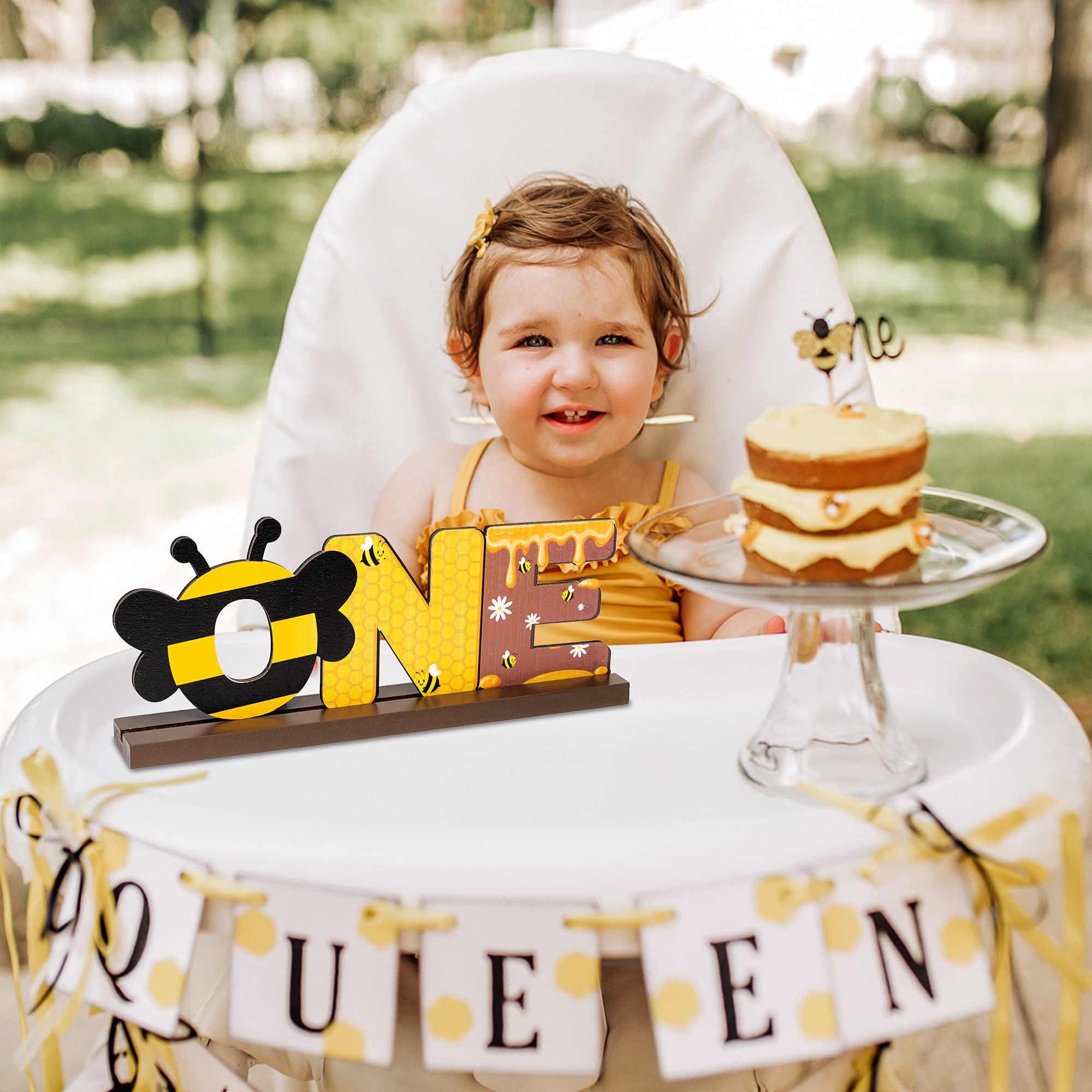 OSNIE Bumble Bee Wooden Letter Sign - Honey Bee Party Decor for Baby Boys & Girls - 1st Birthday Cake Smash Photo Props - Perfect for Baby Showers, Summer Parties & Milestone Celebrations