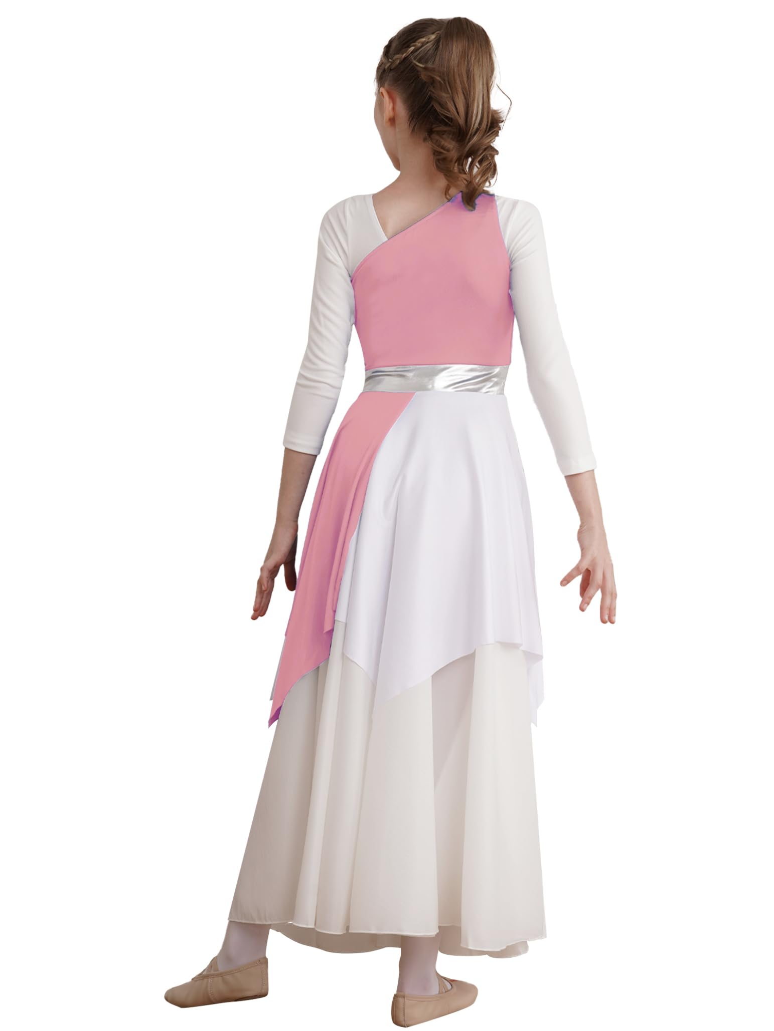 Girls' Asymmetrical Praise Dance Tunic - Color Block Liturgical Lyrical Dress for Church Performances & Worship Events