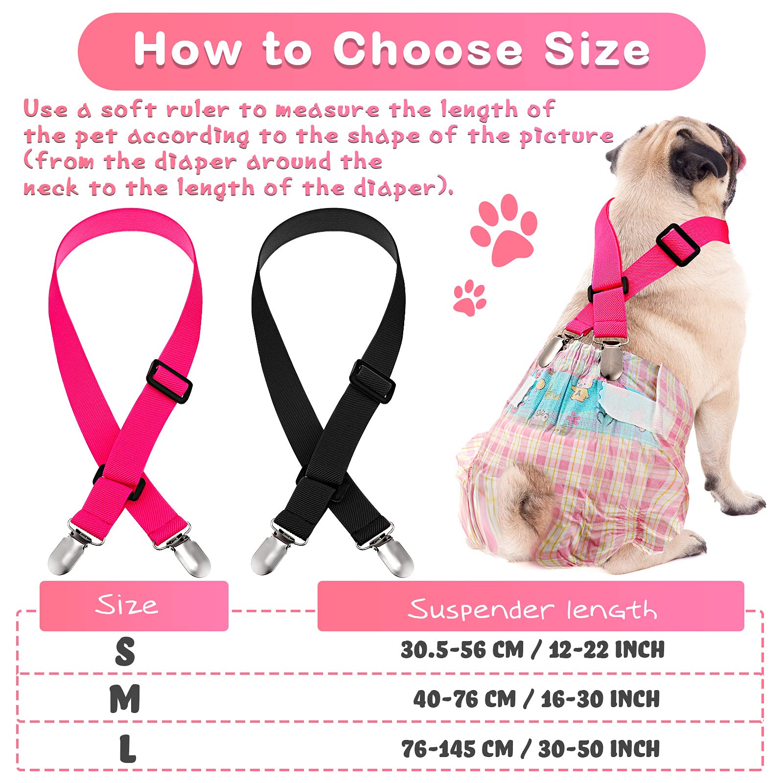 Nuanchu 2-Pack Adjustable Dog Suspenders for Diapers - Pet Harness Belly Band for Small Medium Large Dogs - Perfect for Dog Dresses, Skirts & Diaper Support (S/M/L) - Ideal for Pet Fashion, Incontinence Care & Special Occasions