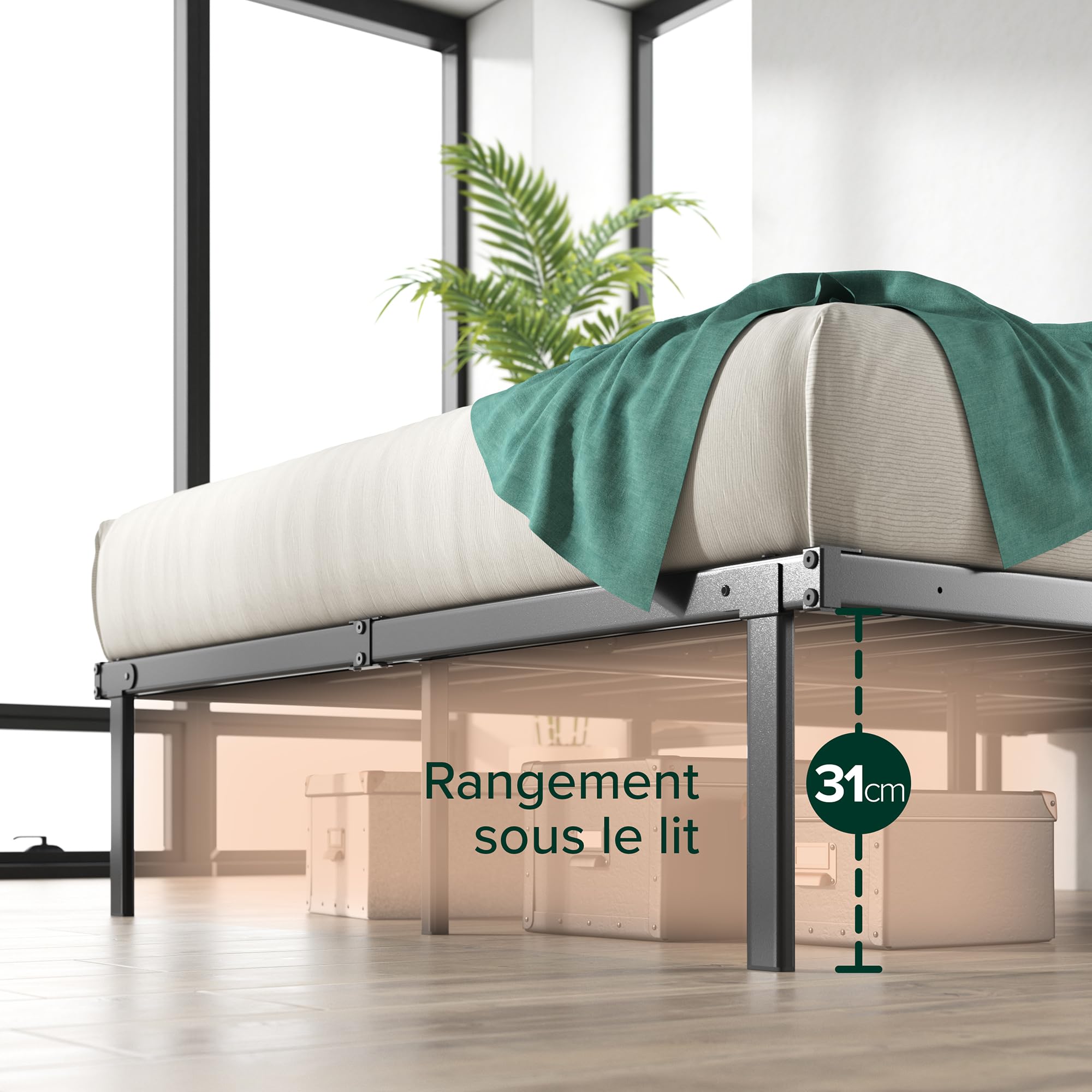Zinus Caleb 140x190cm Platform Bed Frame with Under Bed Storage - 36cm Height, Foldable Steel Frame in Black - Perfect for Small Bedrooms & Guest Rooms