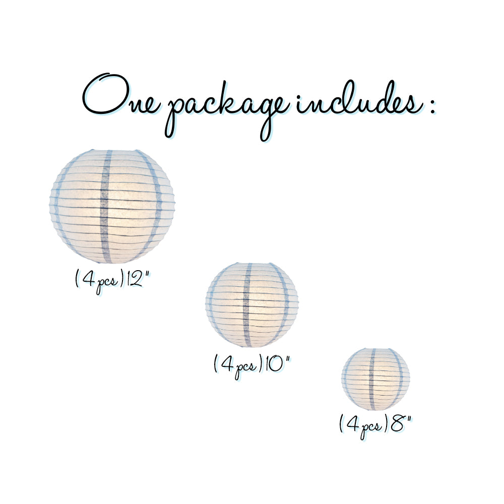 12-Piece Serenity Blue Paper Lantern Set - Chinese Hanging Decorations for Weddings & Parties (12/10/8 Inch) - Perfect for Indoor/Outdoor Events, Home Decor & Festival Celebrations