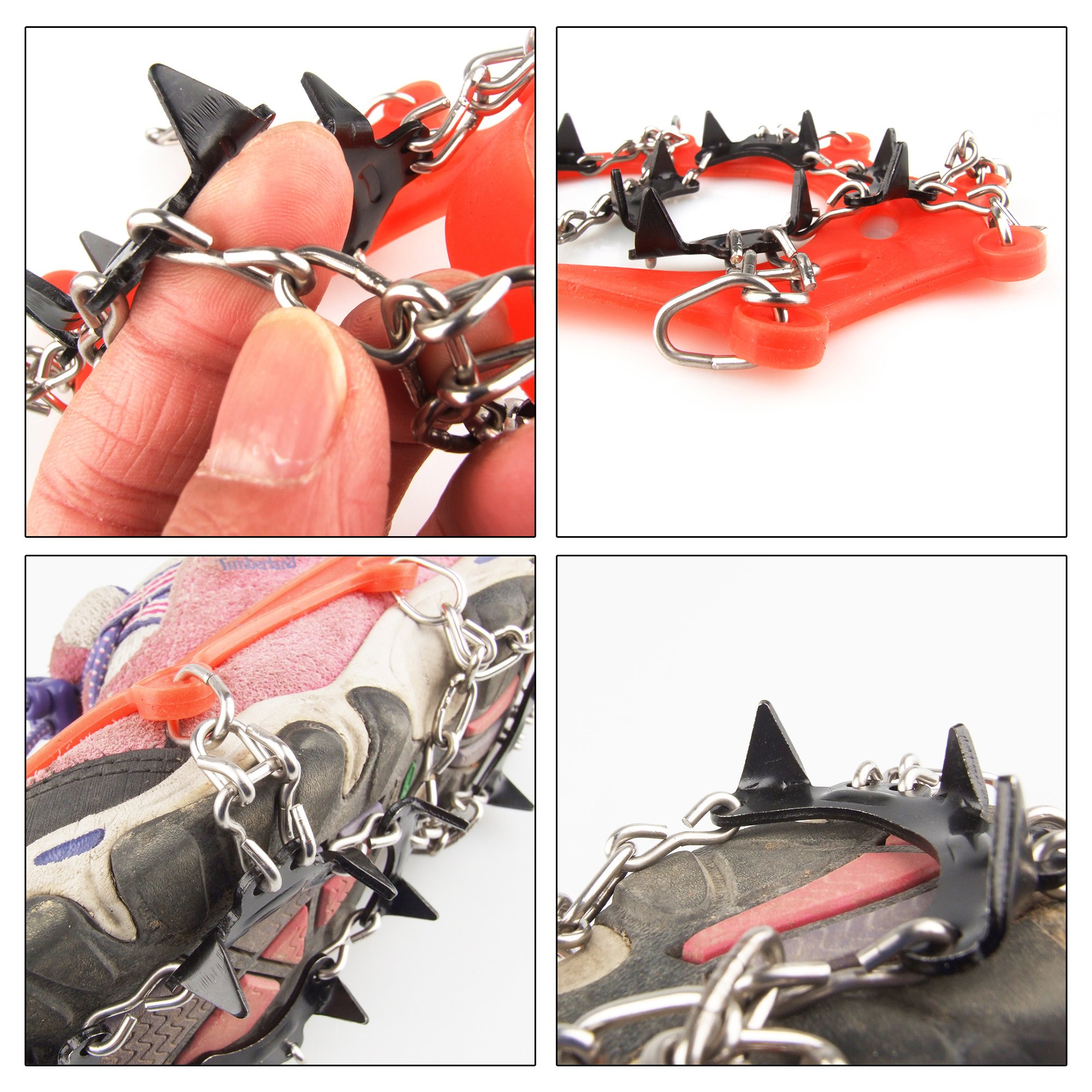 11 Teeth Anti-Slip Ice Crampons with Stainless Steel Chains for Kids & Teens - Lightweight Outdoor Snow Traction Cleats for Hiking, Winter Walking & Snowy Adventures (Includes Carry Bag)
