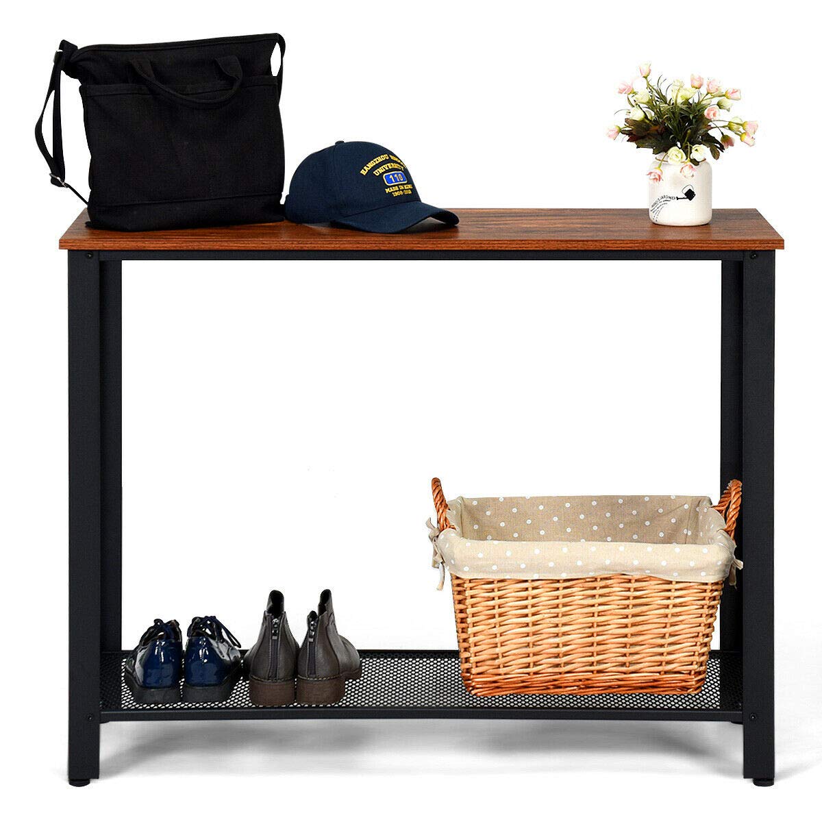 Vintage Style Console Table with Storage Shelf - Sturdy Metal Frame & Wood Top - Durable, Scratch-Resistant, Easy to Clean - Perfect for Entryway, Living Room, Bedroom - Black