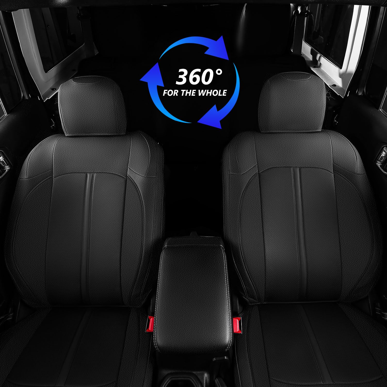 Premium Jeep Wrangler JL Seat Covers (2018-2024) - 4 Door Custom Fit Car Seat Protectors - Black PU Leather Accessories for Jeep Wrangler JL Without Cup Holder - Perfect for Off-Roading, Camping & Daily Driving