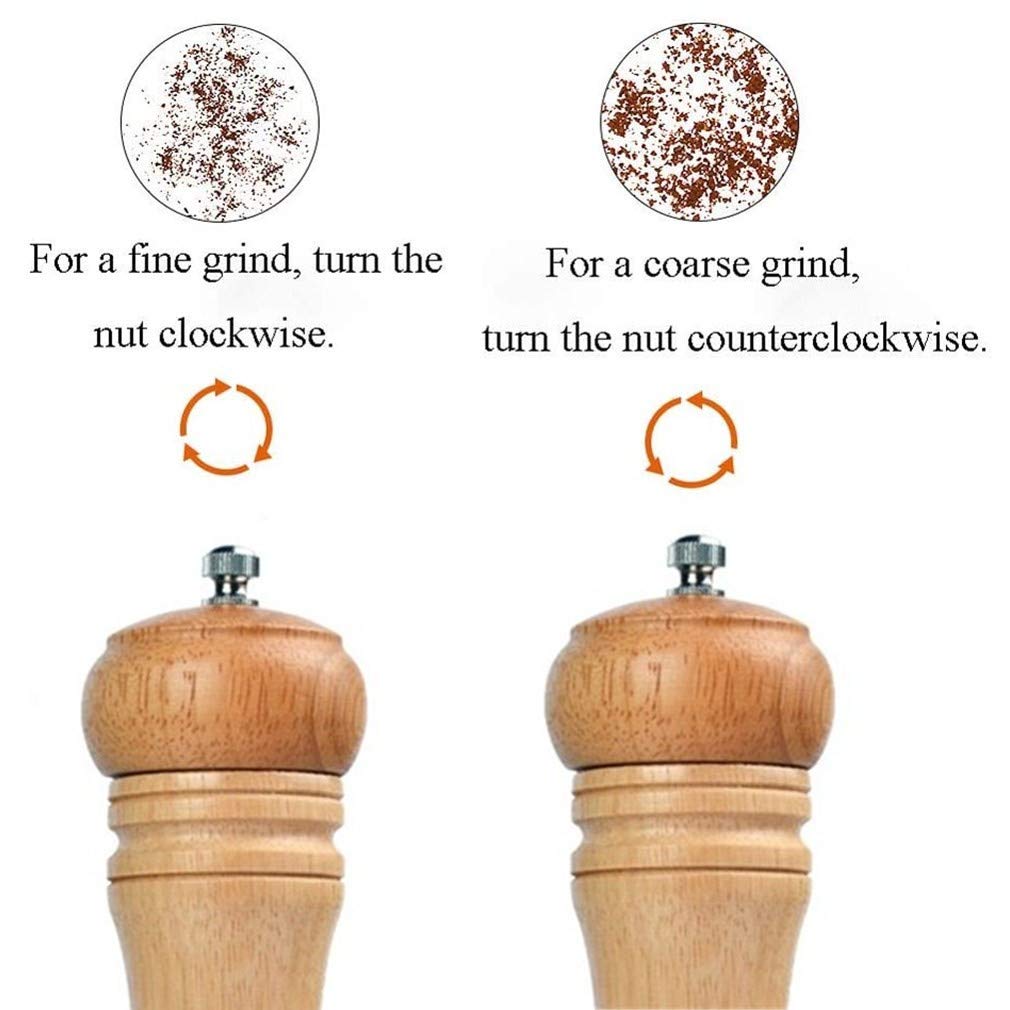Premium Wooden Salt and Pepper Grinder Set - 5 Inch (14cm) Tall with Ceramic Rotor & Adjustable Coarseness - Perfect for Kitchen, Dining Table, and Gourmet Cooking