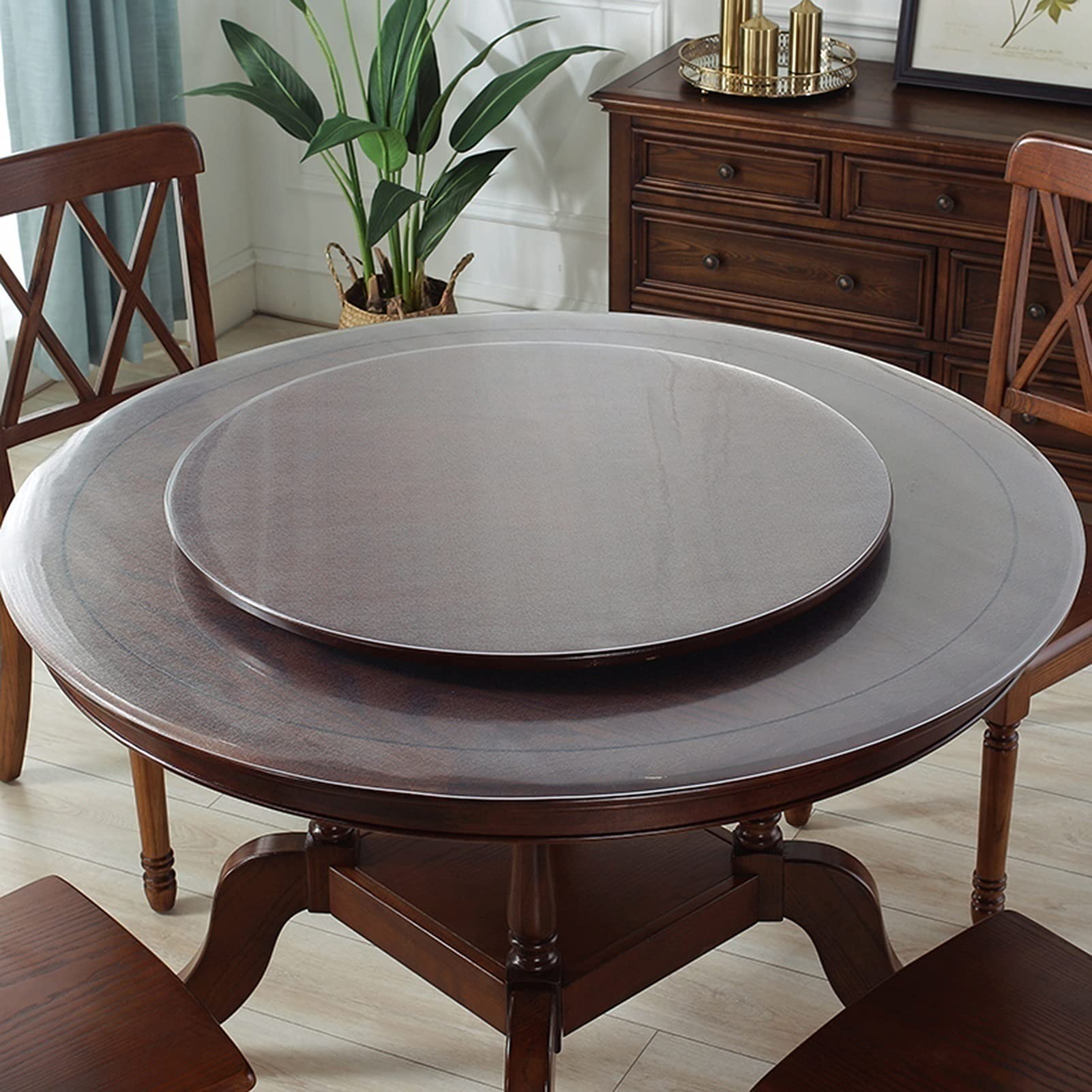 Crystal Clear Round Vinyl Table Cover - 2mm Thick Frosted Waterproof PVC Table Protector | Non-Slip Plastic Desk Mat for Dining, Office & Events | Custom Sizes 90cm, 100cm, 110cm, 120cm | Perfect for Parties, Restaurants & Home Use